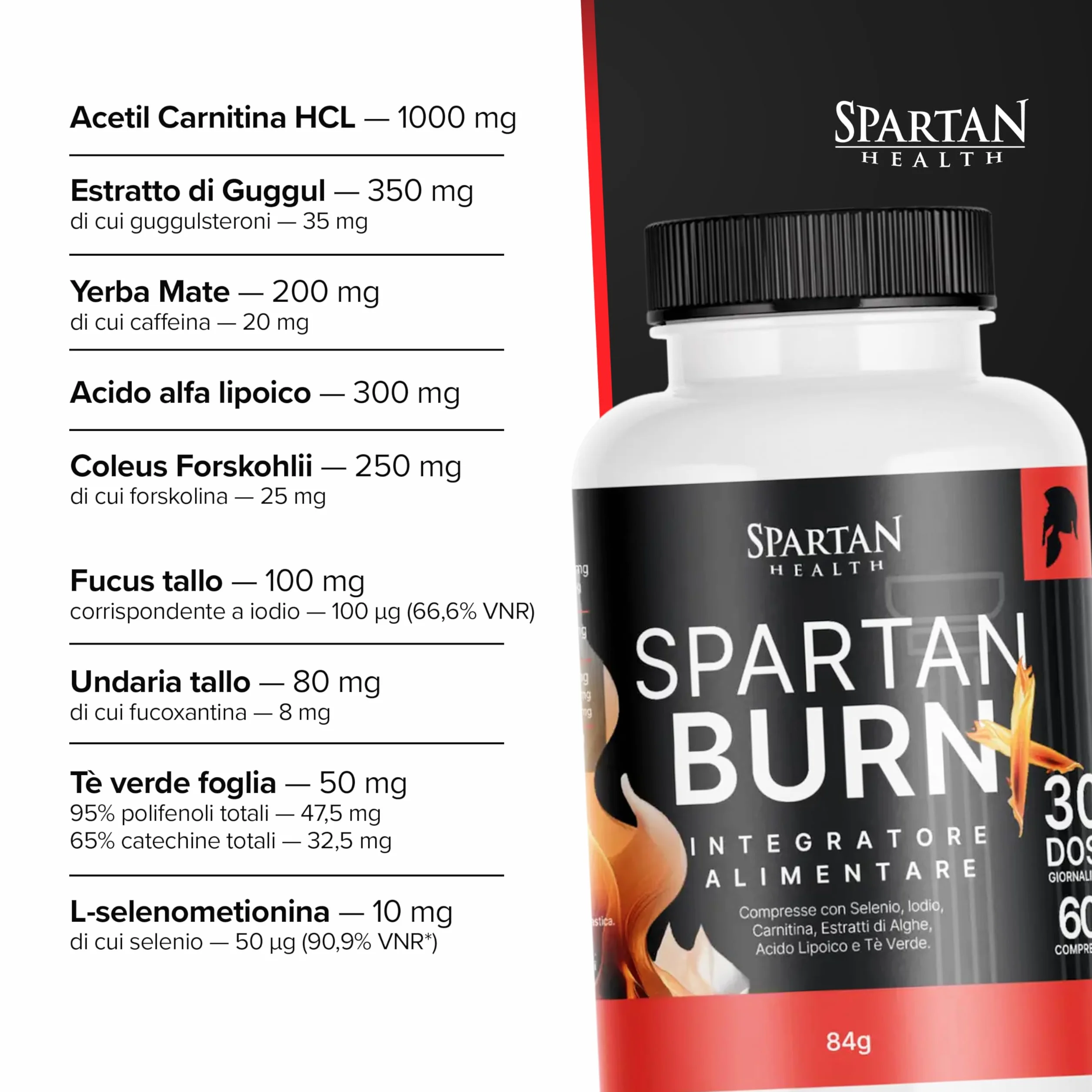 Spartan Burn Plus Integratore Metabolismo Energetico con Alga Kelp Yerba Mate Selenio Iodio 60 Compresse Made in Italy