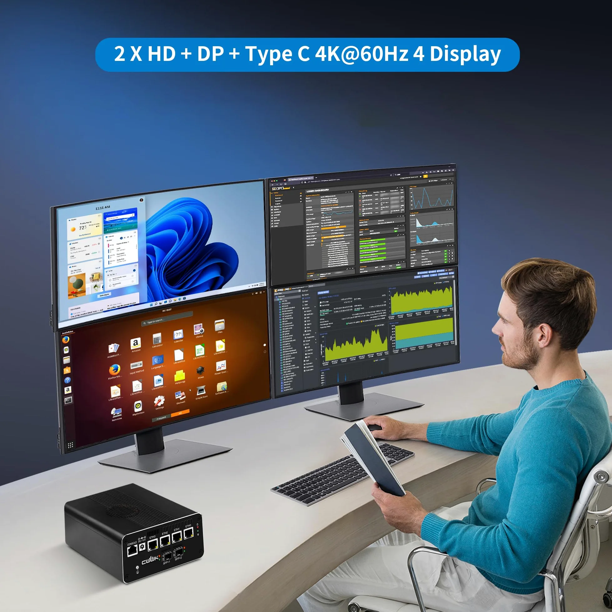 CWWK Mini PC Firewall Appliance 5-core U300, 2x 10GbE SFP+ & 4x 2.5GbE RJ45 | S4 Mini Computer, Barebone senza RAM/SSD/OS, compatibile con pf- e OPNsense, NVMe4.0 x4, USB-C, TF, AES-NI