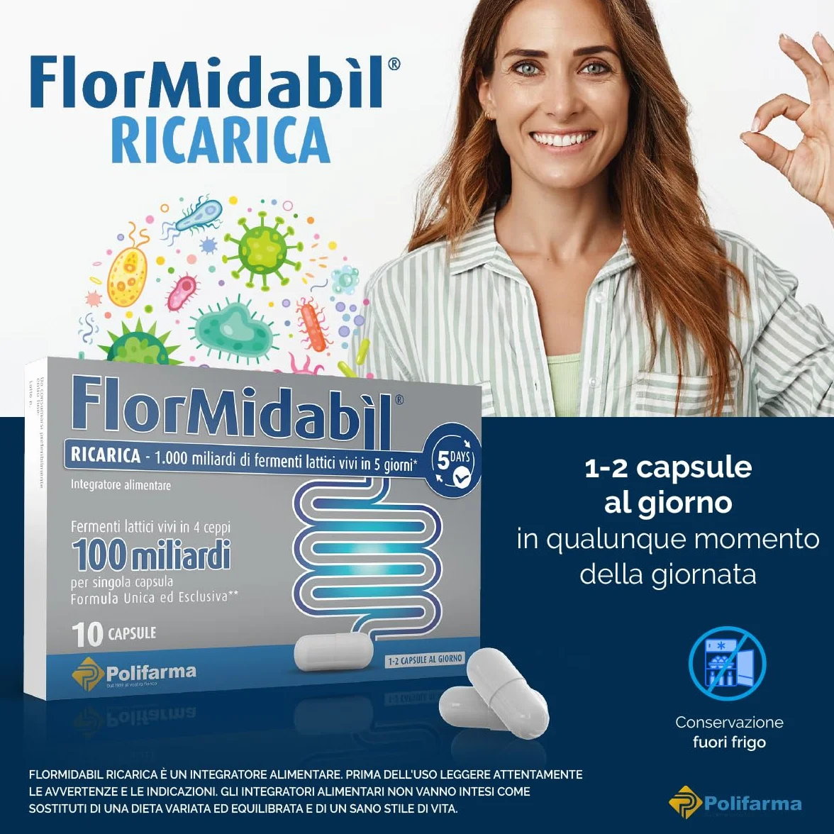 Ricarica Capsule 100 Miliardi di Fermenti Lattici Vivi, 10 Capsule