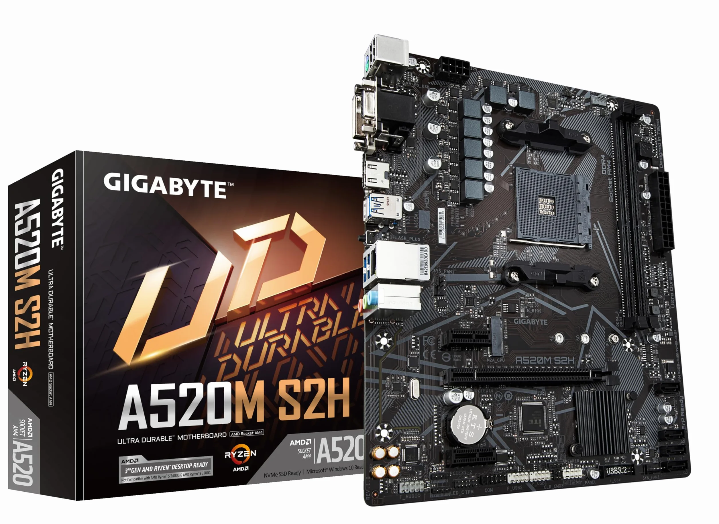 GIGABYTE Scheda madre A520M S2H - Supporta CPU AMD Ryzen serie 5000 AM4, VRM digitale puro 4+3 fasi, fino a 5100MHz DDR4 (OC), PCIe 3.0 x4 M.2, LAN GbE, USB 3.2 Gen 1