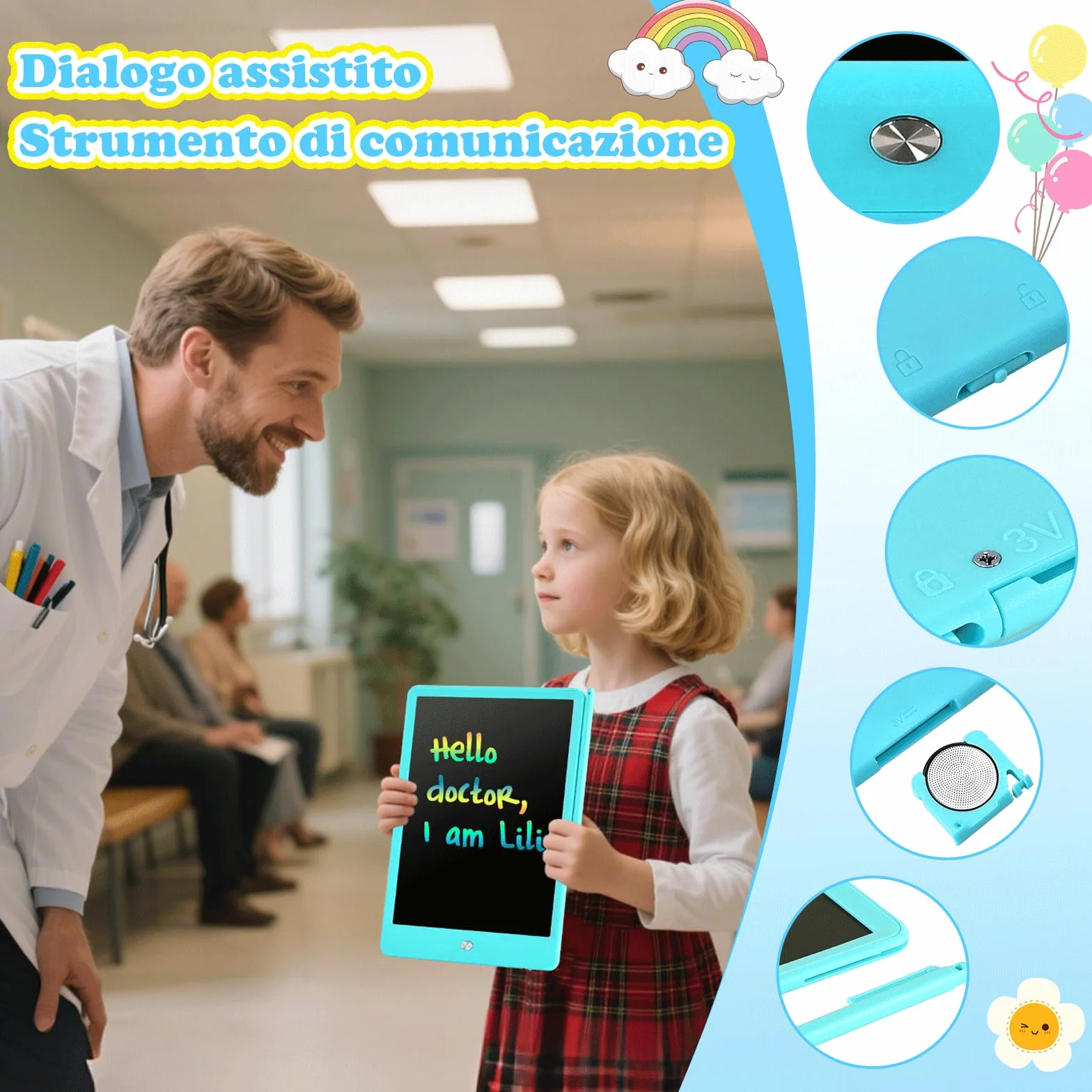 EooCoo Tavoletta Grafica Bambini 10 Pollici LCD Scrittura Lavagna Cancellabile Blu