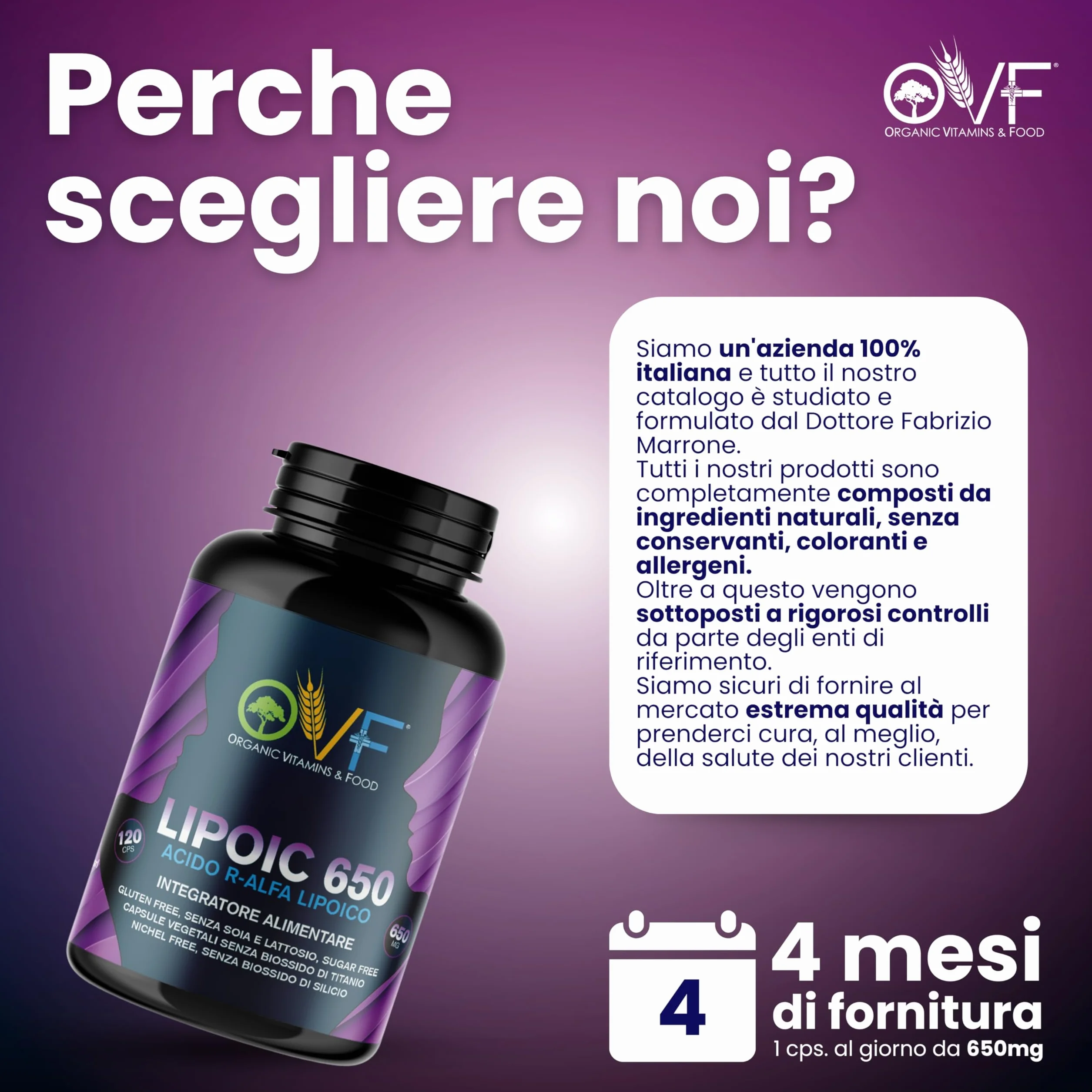 Acido R-Alfa Lipoico 650 mg 120 Capsule Antiossidante Antinfiammatorio Naturale Vegano Made in Italy