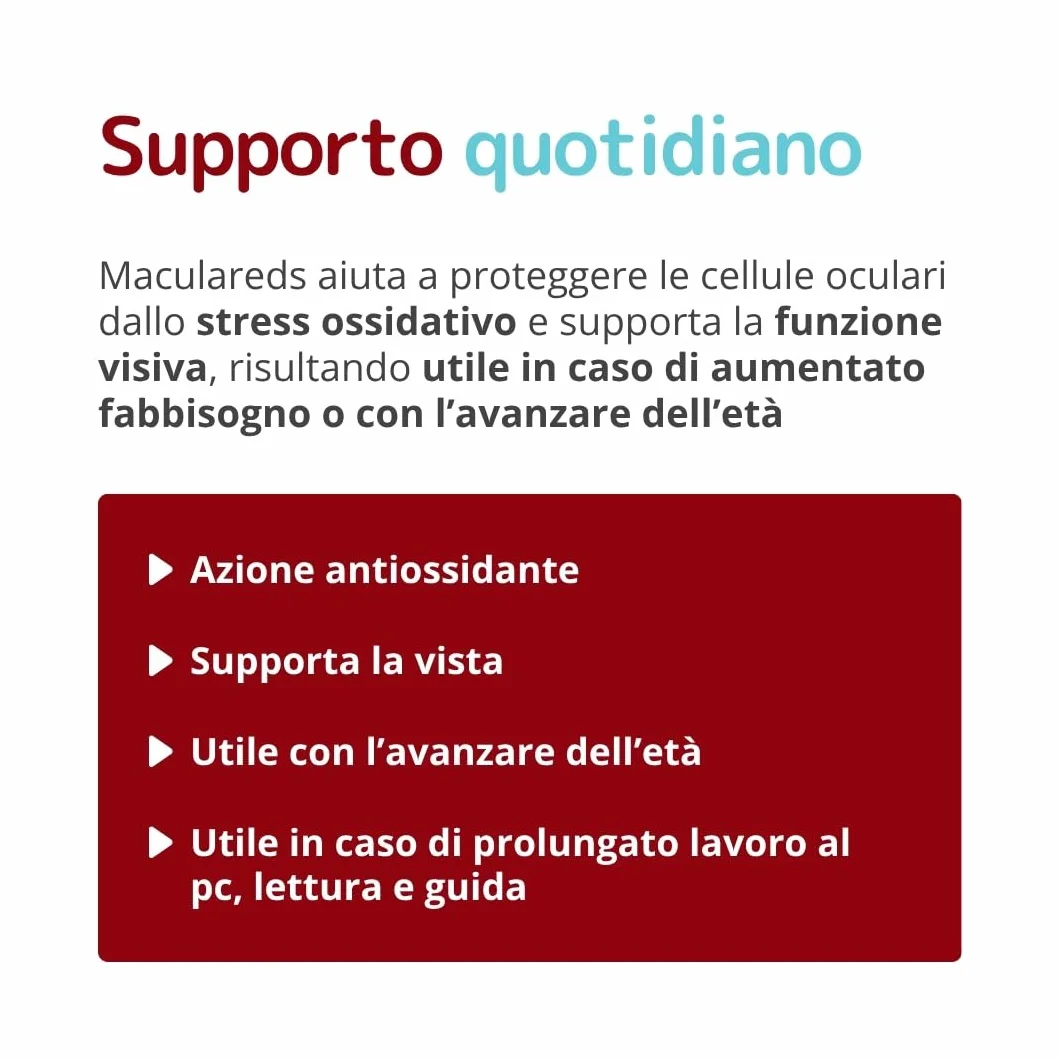 Maculareds Salute della Vista integratore luteina zeaxantina vitamine zinco 30 compresse 650 mg azione antiossidante