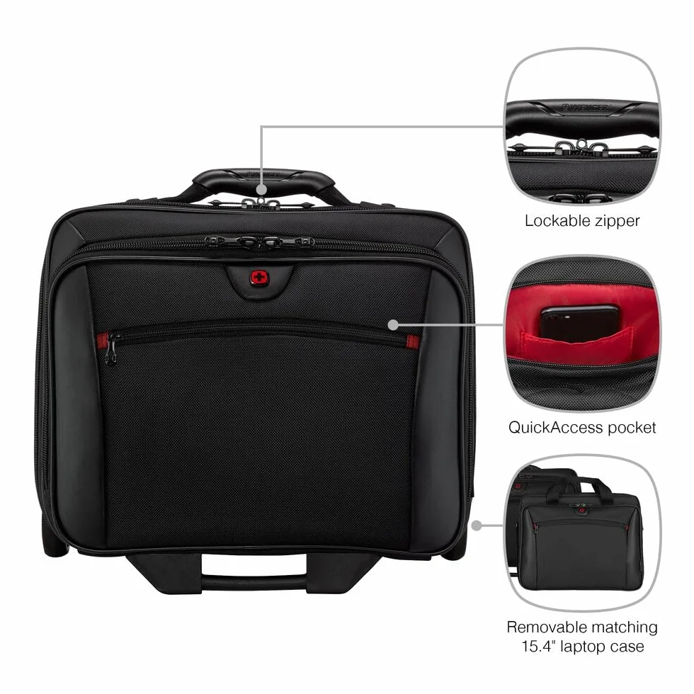WENGER Borsa Trolley Porta PC Potomac 2-TLG, Notebook 17”, Custodia Laptop 15” Estraibile, 23 l, Uomo Donna, Ufficio Viaggi di Lavoro, Nero, 600661