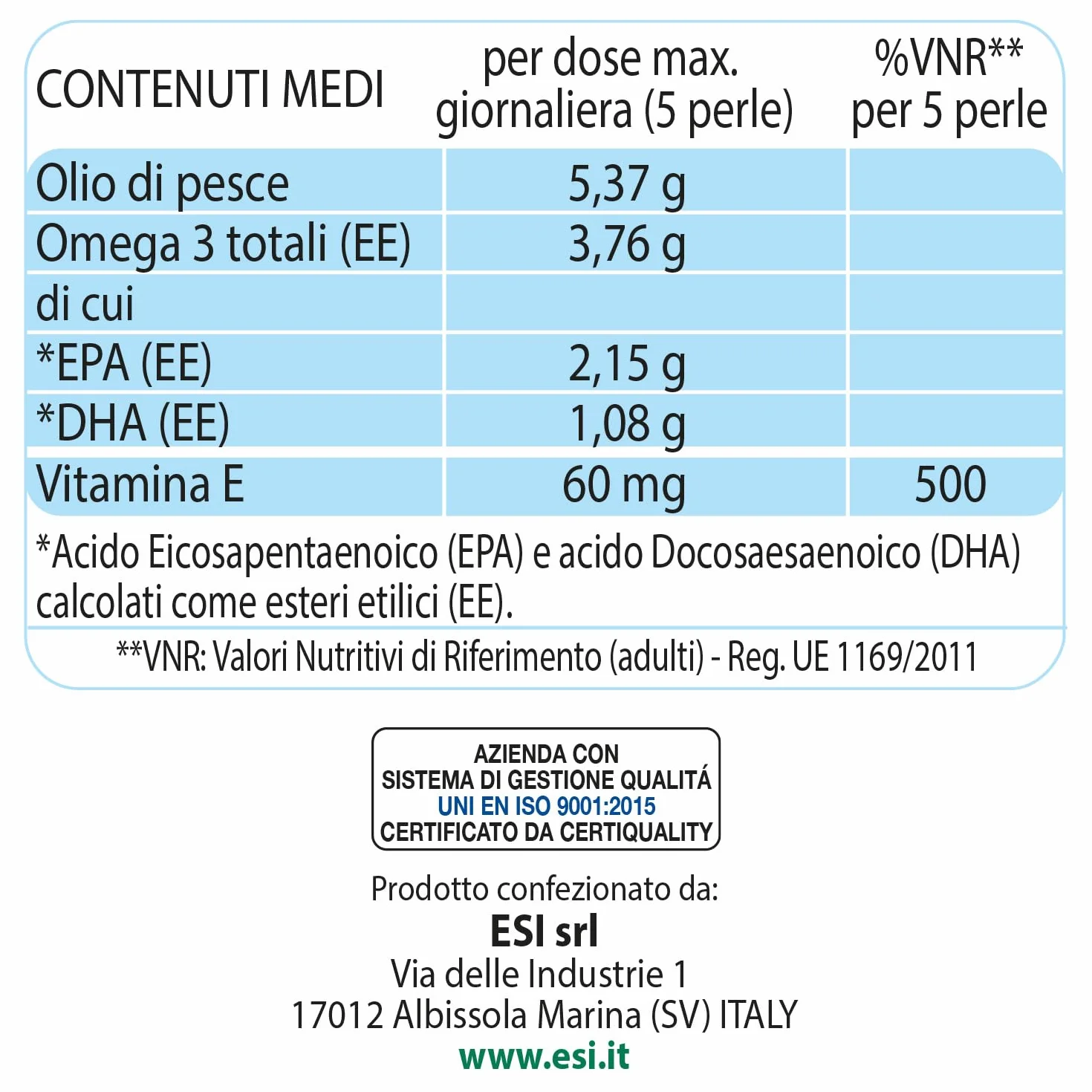 ESI Omega 3 IFOS Extra Pure Integratore Olio di Pesce Concentrato Vitamina E 120 Perle