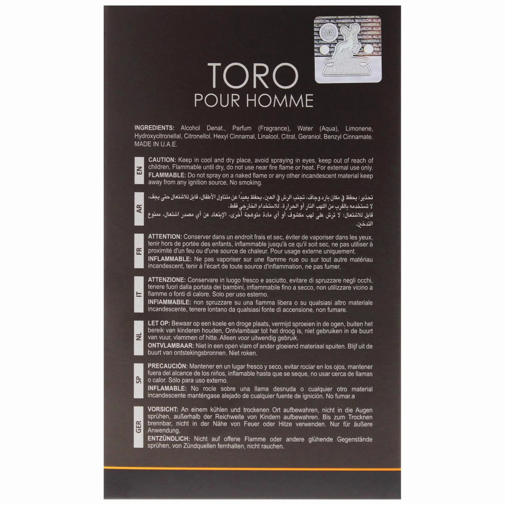 Maison Alhambra Spray Toro Pour Homme 100 ml