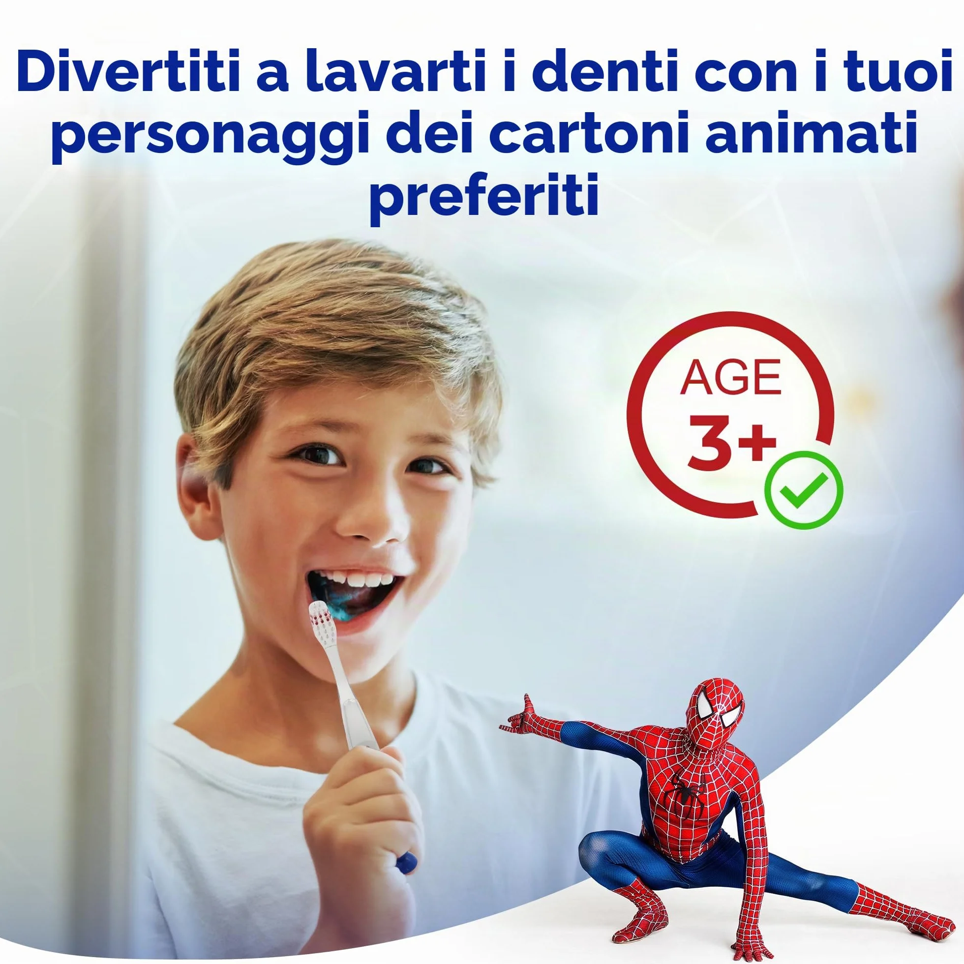 Mr. White Spiderman Spazzolino Luminoso da Denti Alimentato a Batteria