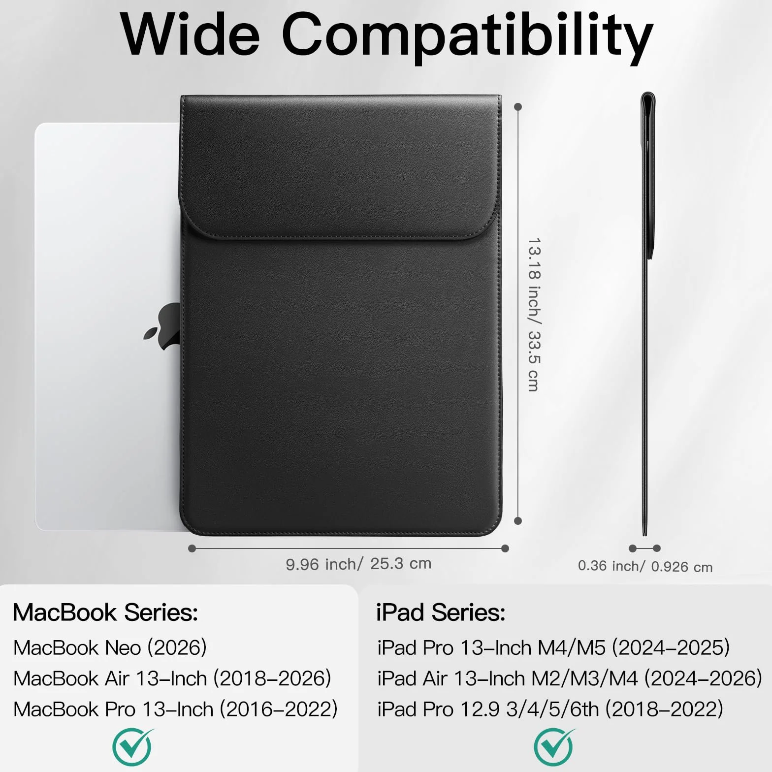 JETech Custodia Sottile Laptop per MacBook Neo (A18 Pro), MacBook Air 13 Pollici (M2/M3/M4/M5) 2022-2026, MacBook Pro 13 Pollici (M1/M2) 2016-2022, Cover in Pelle PU (Nero)