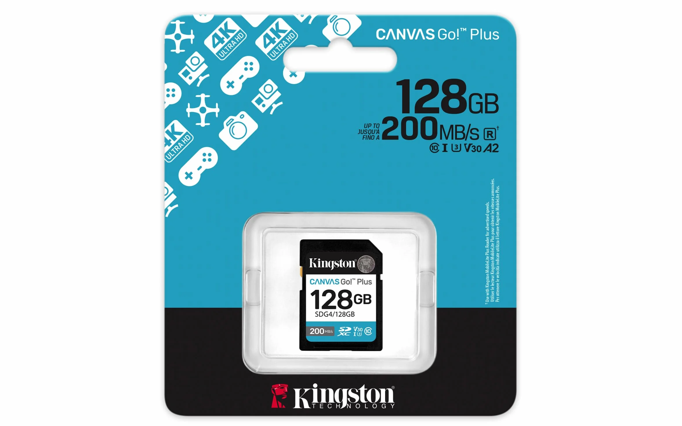Kingston Canvas Go Plus SDXC Scheda Di Memoria Gen4 200MB/s C10 UHS-I U3 V30 128GB-SDG4/128GB