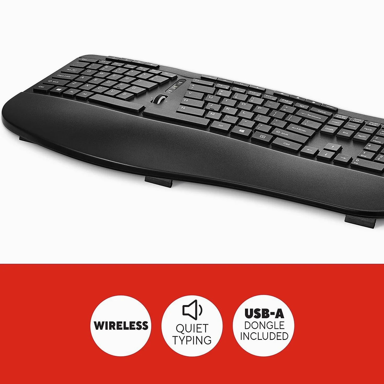 Staples TECH Tastiera Ergonomica Senza Fili - USB, Nero