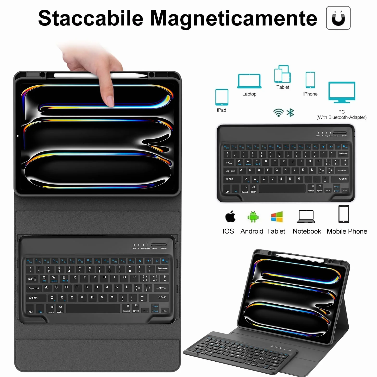 WINCHKING Custodia con Tastiera per iPad Pro 13" M5 2025/M4 2024, Cover Bluetooth Magnetica Tastiera per iPad Pro 13 Pollici (M5/M4, 2025/2024), QWERTY Italiano Layout, Nero