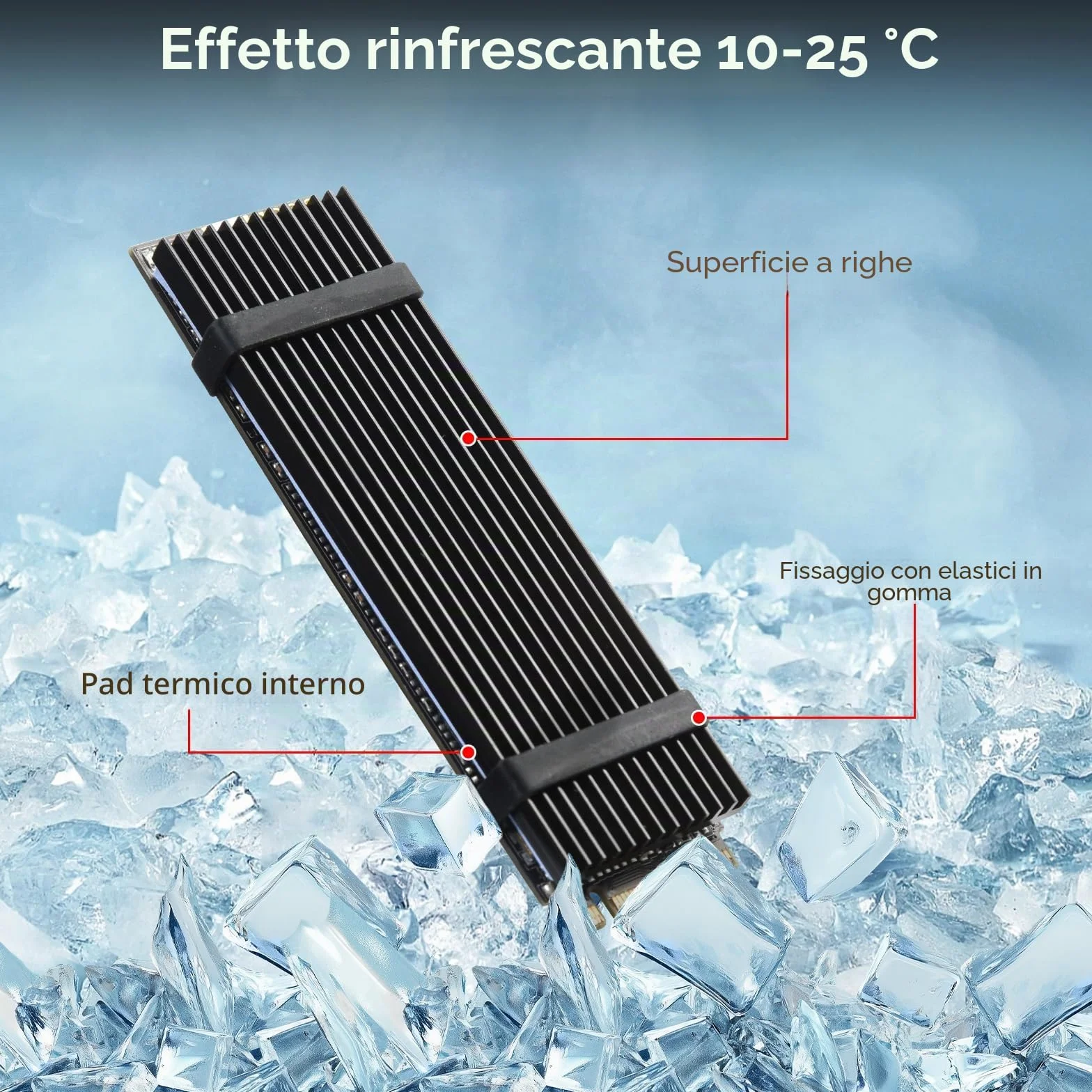 ELUTENG Dissipatore di Calore SSD M.2, 5 Pezzi M2 2280 NVMe SSD Hard Disk Alluminio Dissipatore di Calore con Cuscinetto Termico in Silicone e 10 Fascette in Gomma per PC PS5 M.2 PCIE NGFF Heat Sink