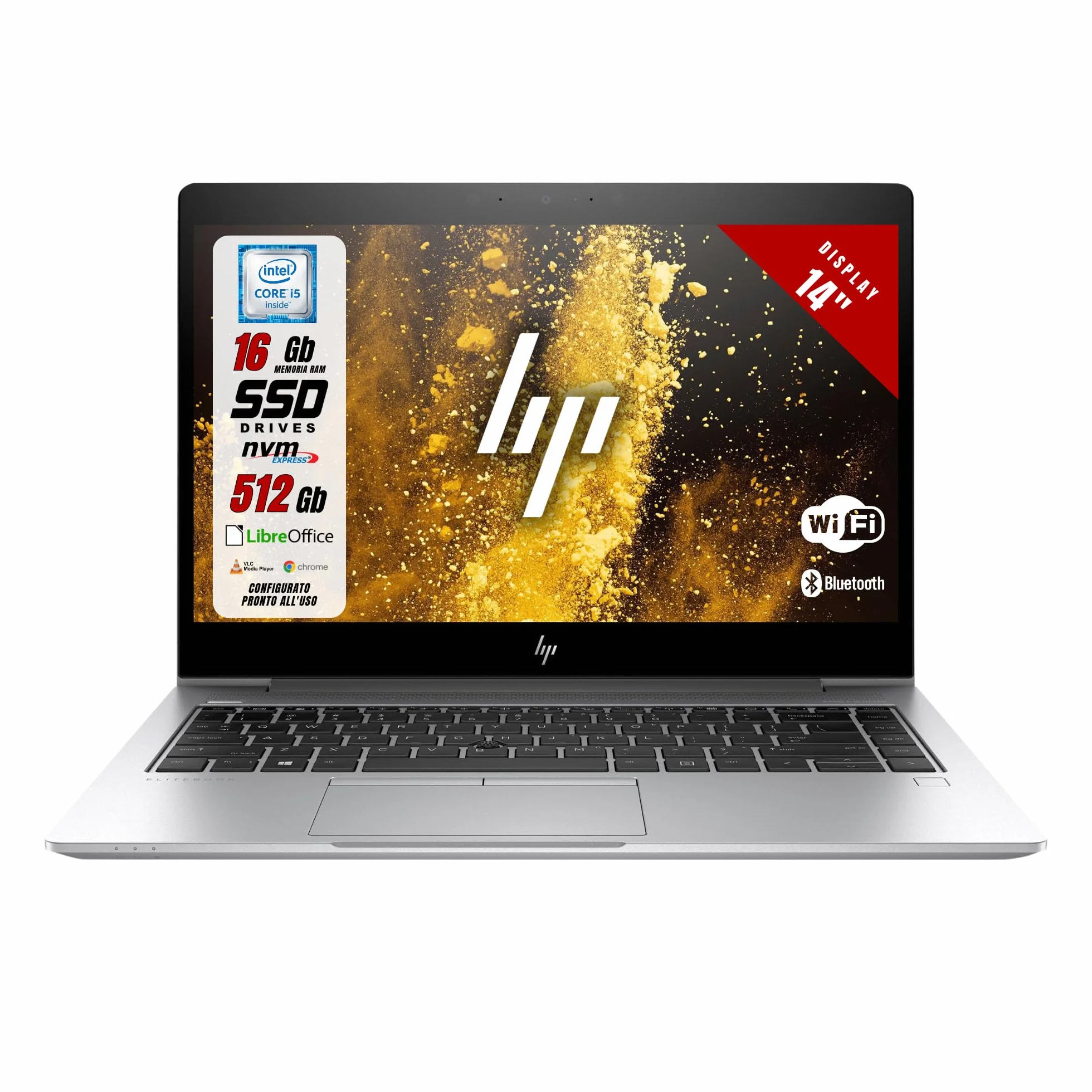 HP EliteBook 14" Laptop Intel i5-8265U 1.60GHz 512GB SSD 16GB RAM Windows 11 Ricondizionato