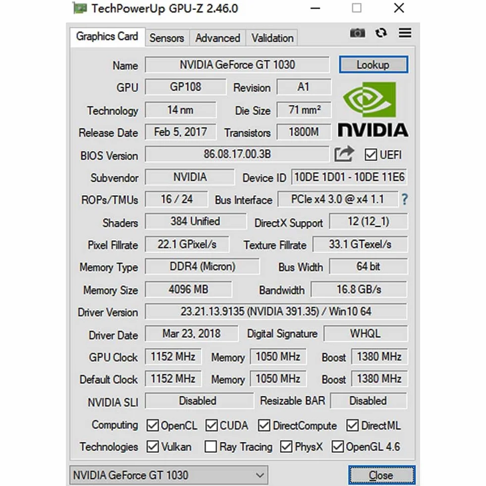 GT 1030 Scheda grafica, 4GB GDDR4 64-bit, HDMI DVI, Basso profilo, PC Scheda video, Computer GPU, DirectX 12, PCI Express x4