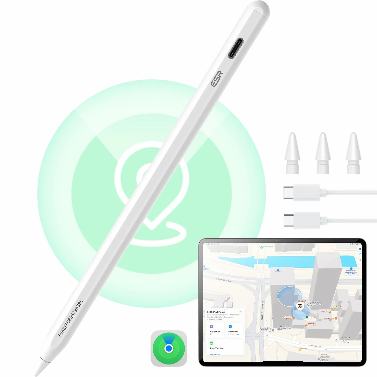 ESR Find My Penna Compatibile con Apple iPad 2018-2025, Geo Digital Pencil con Scorciatoie Facili per iPad A16/10/9/8 e Air 13/11 e Pro 12.9/13/11 e Mini 7/6/5, Bianco (senza ricarica wireless)