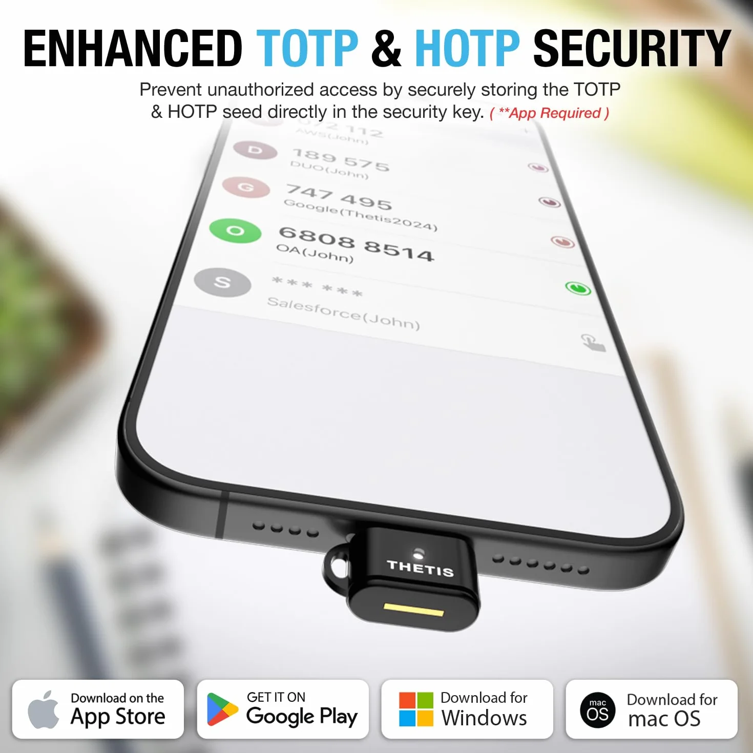 Thetis Nano-C FIDO2 Security Key Hardware Passkey Dispositivo con USB Tipo C, TOTP/HOTP, FIDO2.0 Autenticazione a due fattori 2FA MFA, funziona con Windows/Mac/iOS/Android/Linux/Gmail/Facebook/GitHub