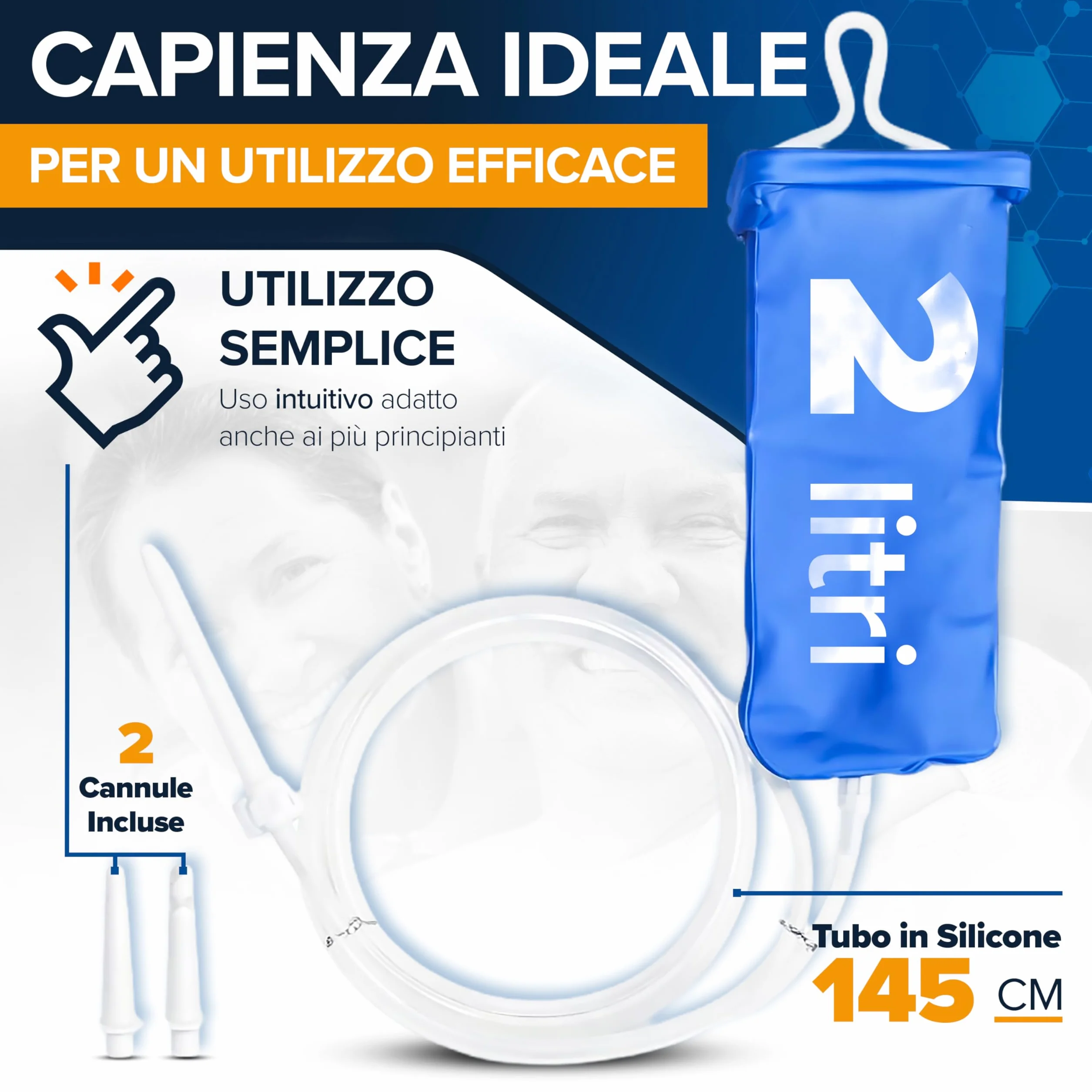 Enteroclisma 2 Litri – Kit Clistere Evacuativo con Tubo in Silicone 145cm – Cannula Anale e Vaginale