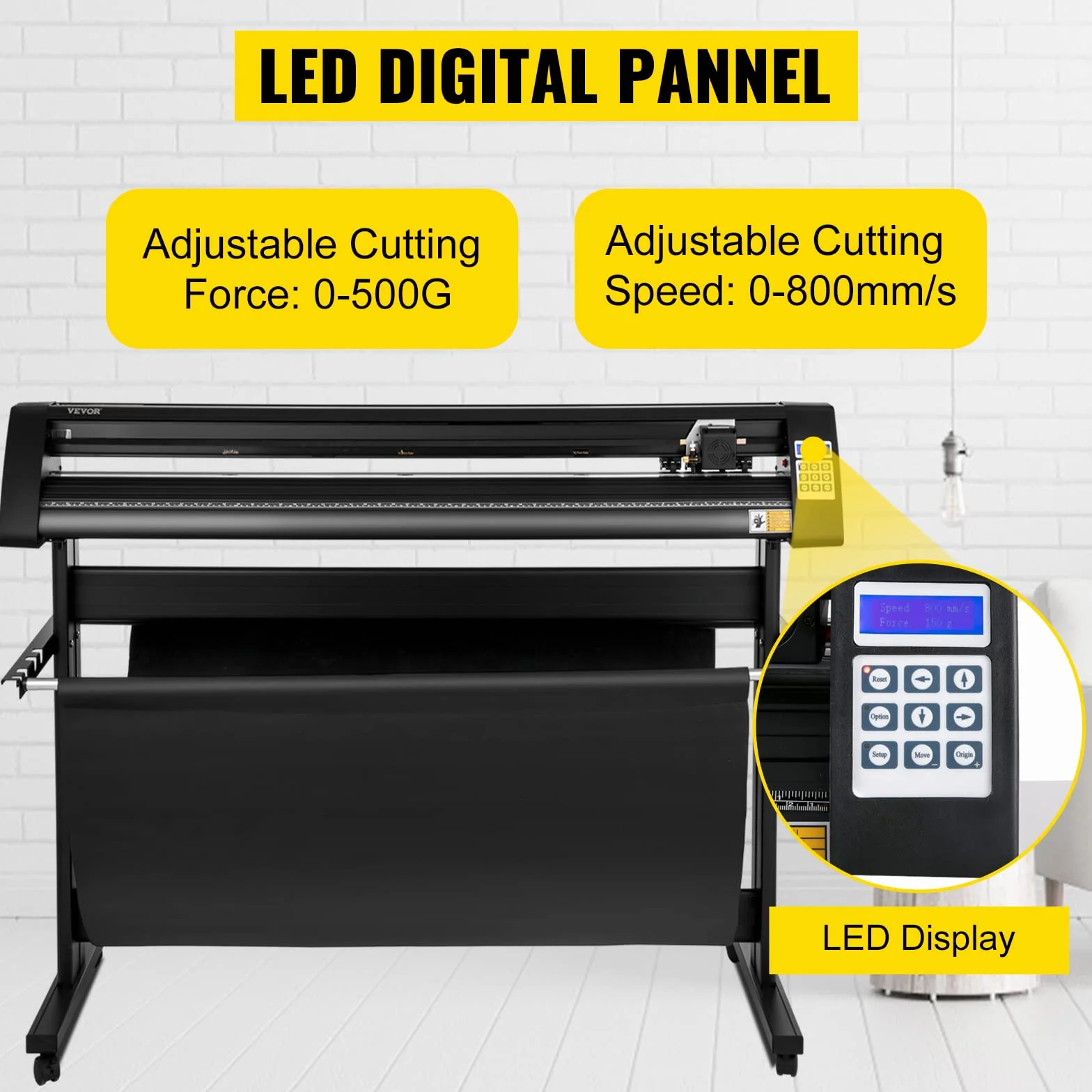 VEVOR Plotter da Taglio Vinile Semiautomatica con Luce Guida a LED, Modello KH-1350A 1350mm Potenza 95W Taglierina per Plotter Vinile per Adesivi per Auto, Segnali Stradali, Palloncini, Caschi, ecc.
