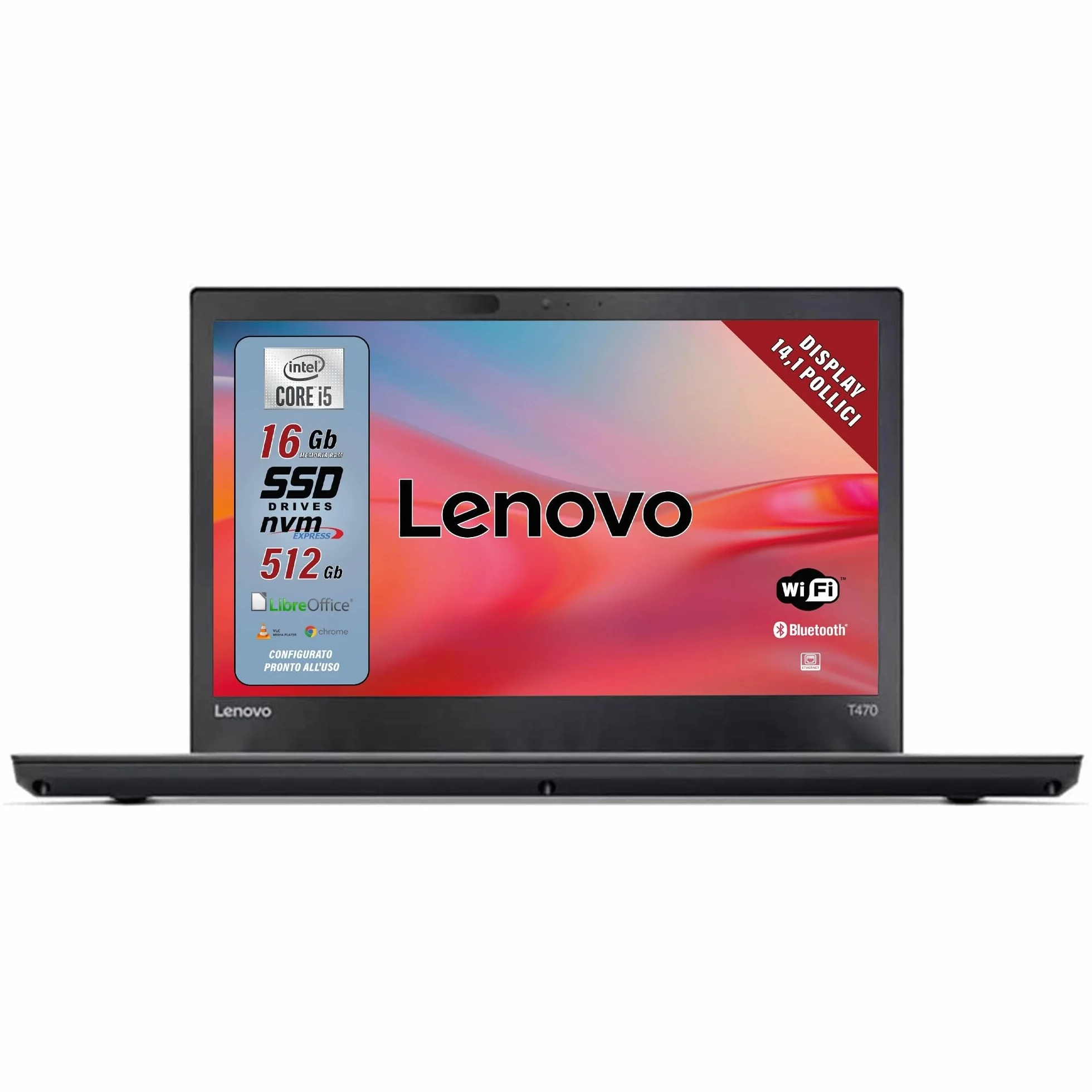 Lenovo Notebook Intel Core i5 14" HD Display 16GB RAM 512GB SSD Ricondizionato Garanzia Italiana