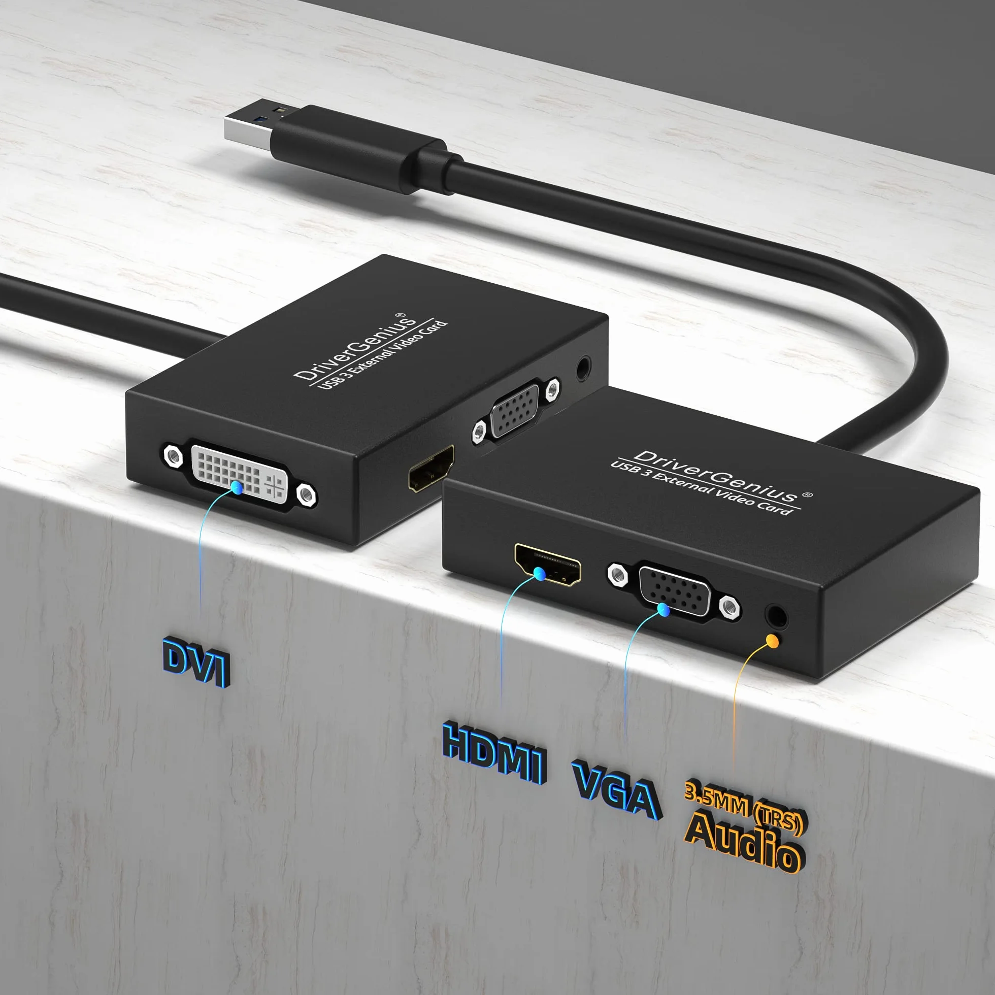 DriverGenius ViewX Trio Series Adattatore Video USB 3.0 a HDMI DVI VGA con Uscita Audio 3,5 mm per PC Mac