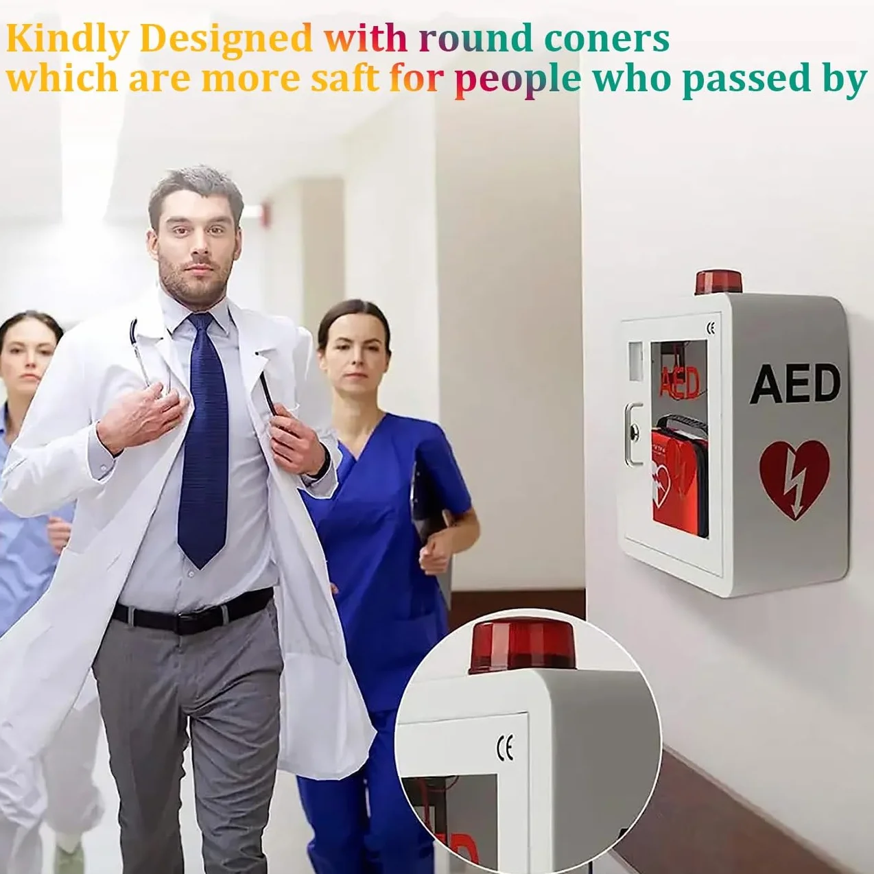Armadio defibrillatore a parete con luce e allarme, stoccaggio di emergenza