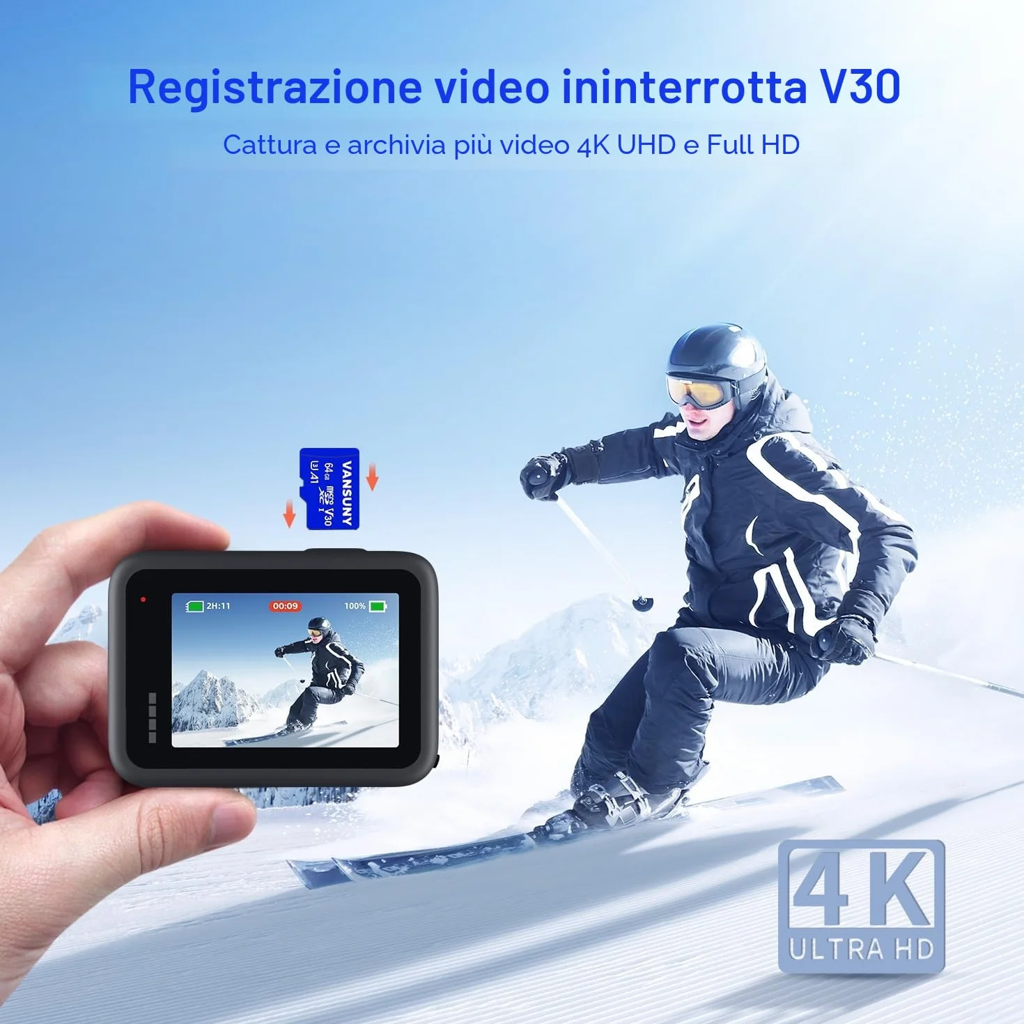 Micro SD 64 GB, Vansuny Scheda SD 64 GB con 2 Schede fino a 100 MB/sec(R), Scheda Micro SD 64GB con Adattatore SD, A1, U3, C10, V30
