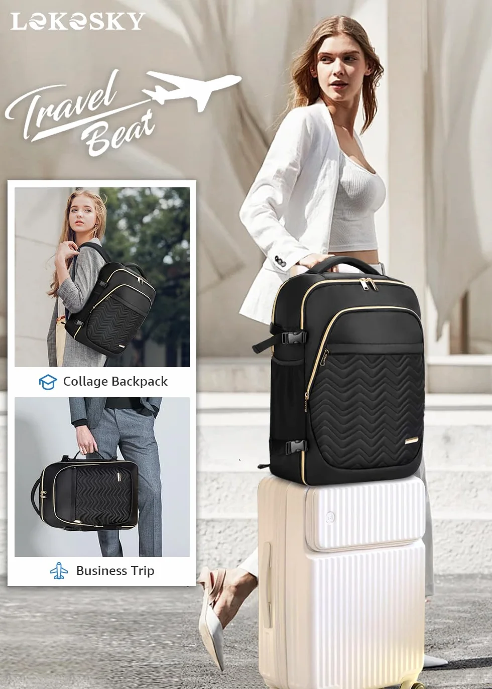 Zaino da Viaggio Grande Zaino Bagaglio a Mano, Zaino da Viaggio Aereo Bagaglio a Mano con Organizer Valigie 6 Pezzi Set, Borse da Cabina per Easyjet 45x36x20, Nero