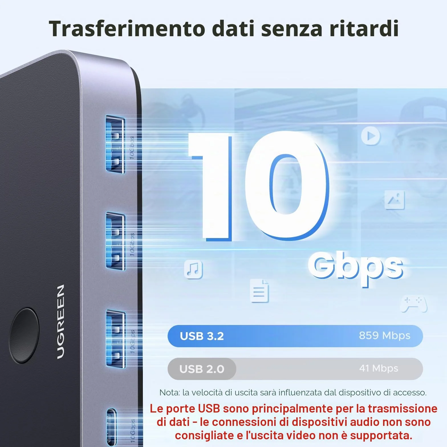 UGREEN Switch USB C 3.2 10Gbps 4 porte Switcher 2 Ingressi 4 Uscite 2 PC KVM Interruttore con Controller Desktop e 2 Cavi Tipo C Inclusi per Tastiera Mouse Stampante Hard Disk Scanner