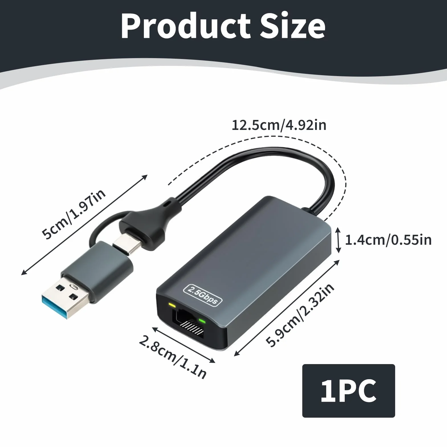 Adattatore USB Ethernet 2.5G, adattatore di rete USB-C e USB-A 2 in 1 a RJ45, Plug & Play, compatibile con Windows, macOS, Linux, iPad Pro, iPhone 15/16, Surface, XPS, connessione rapida e stabile