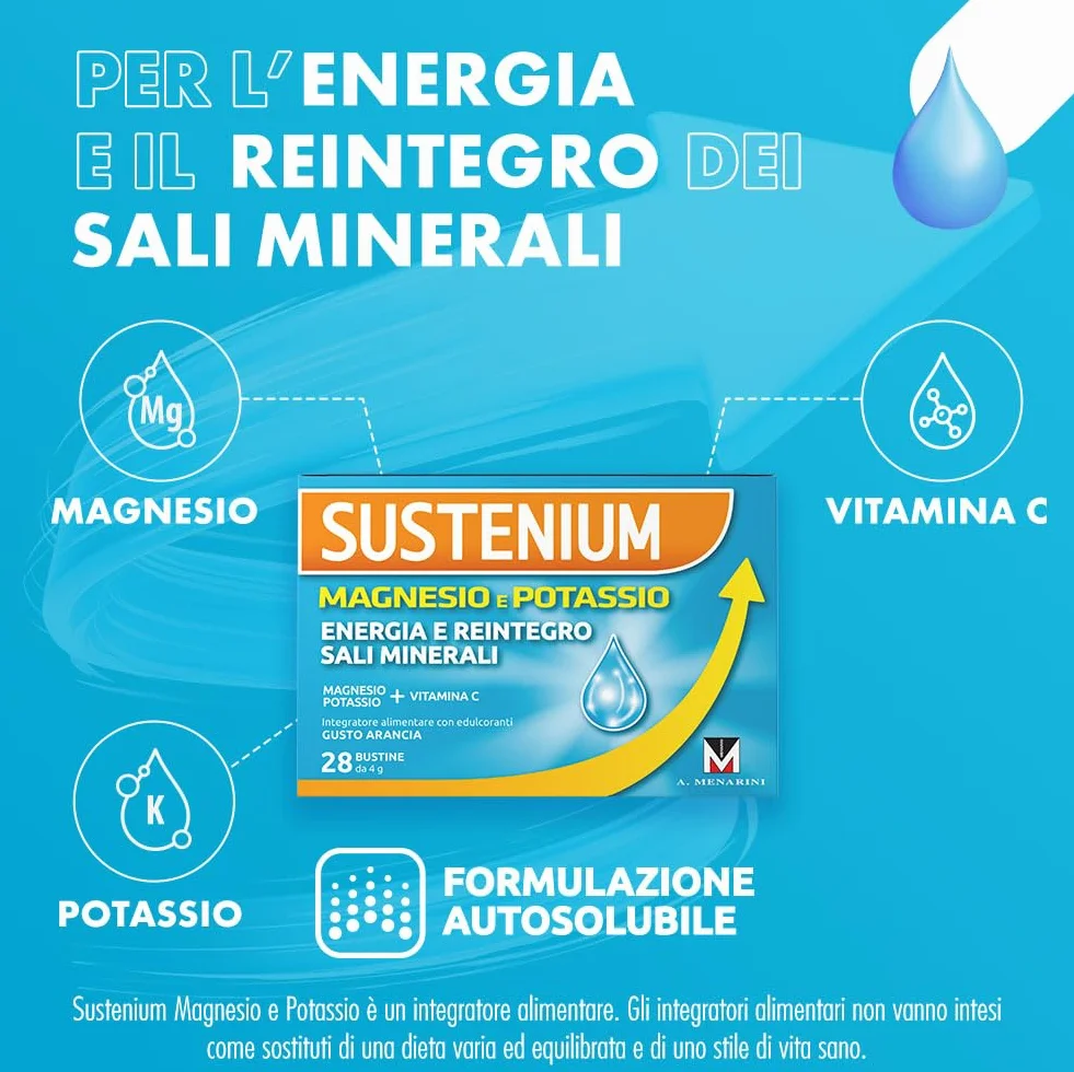 Sustenium Magnesio e Potassio Integratore Sali Minerali Vitamina C Bipack 56 Bustine Autosolubili
