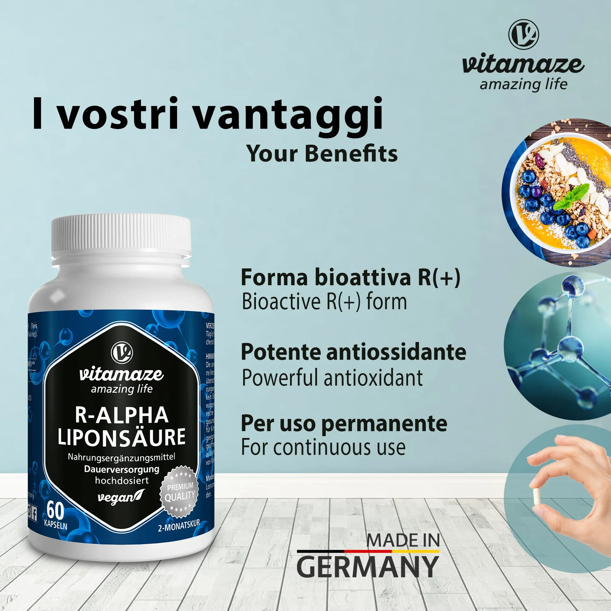 Acido Alfa Lipoico Capsule 200 mg 60 Capsule Antiossidanti Integratore Alimentare Vegan