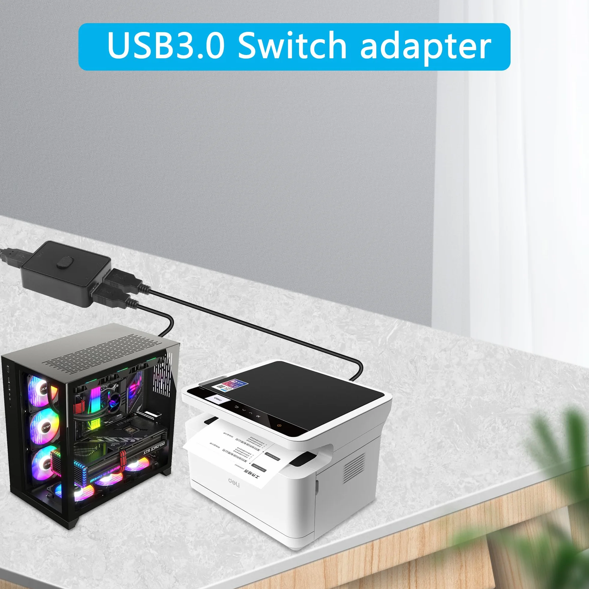 CERRXIAN Interruttore USB 3.0, Adattatore Switch KVM, Condivisione Bidirezionale 2 in 1 Uscita/1 in 2 Uscite, 2 Computer Condividono