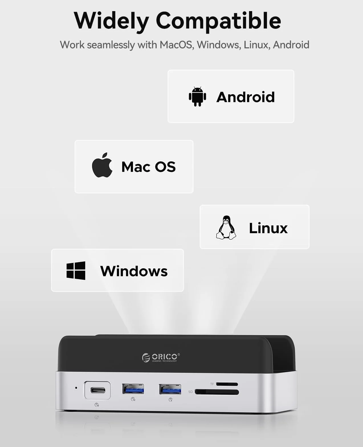 ORICO MiniDock Hub e Supporto per Mac mini M4/M4 Pro, con Alloggiamento SSD NVMe, Uscite HDMI 4K e DisplayPort, Lettore di Schede SD/TF 3.0, Porte USB‑C e USB‑A a 10 Gbps, Ricarica PD 100 W – VS10