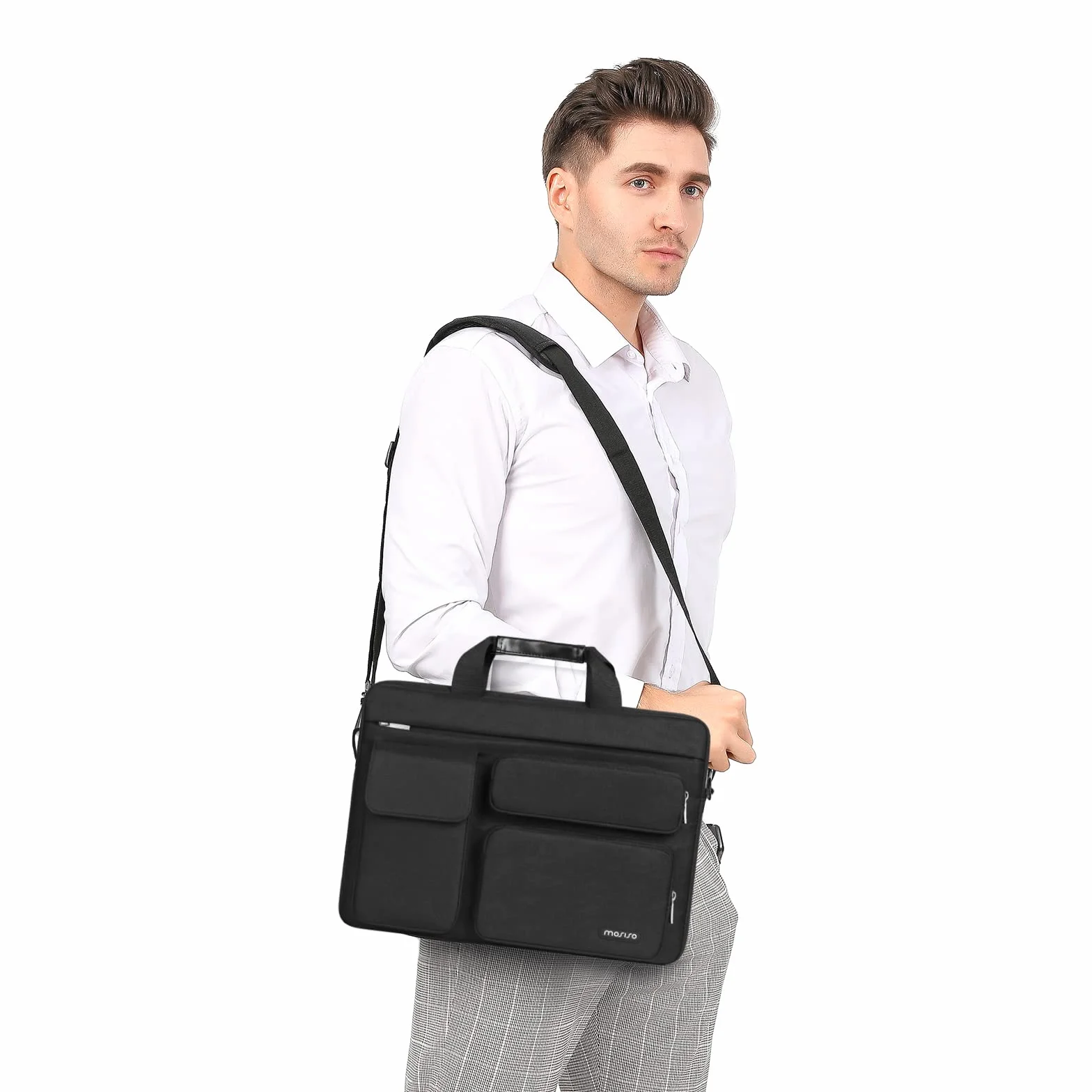 MOSISO 16 pollici Borsa Tracolla Laptop,15-15,6 pollici Custodia PC Compatibile con MacBook Air 15/Pro 16/Pro 15,Dell XPS Plus, Borsa Tracolla con Apertura Laterale&4 Tasche Cerniera, Nero