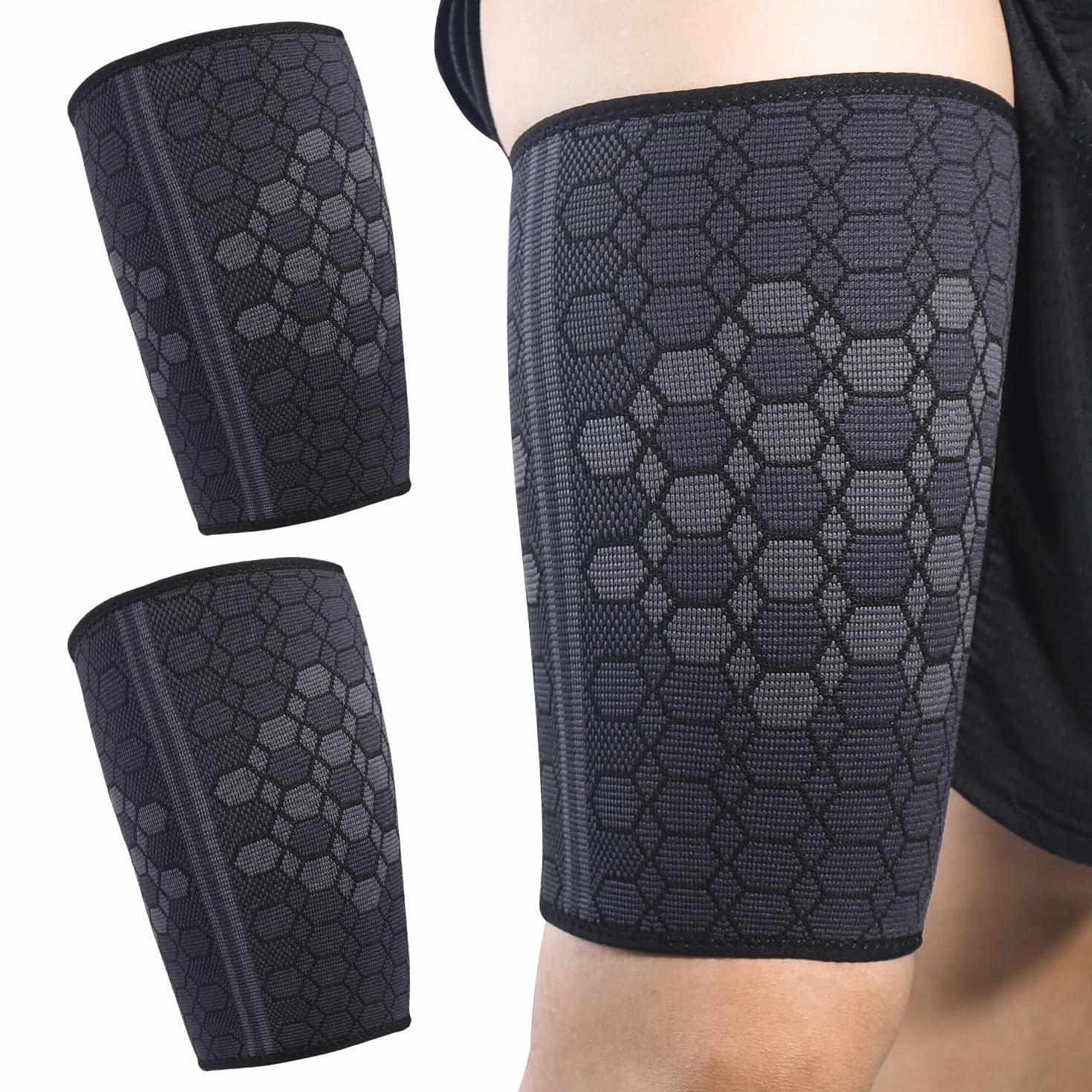 SLEEKEE Confezione da 2 bende di compressione per ischiocrurali traspiranti nero