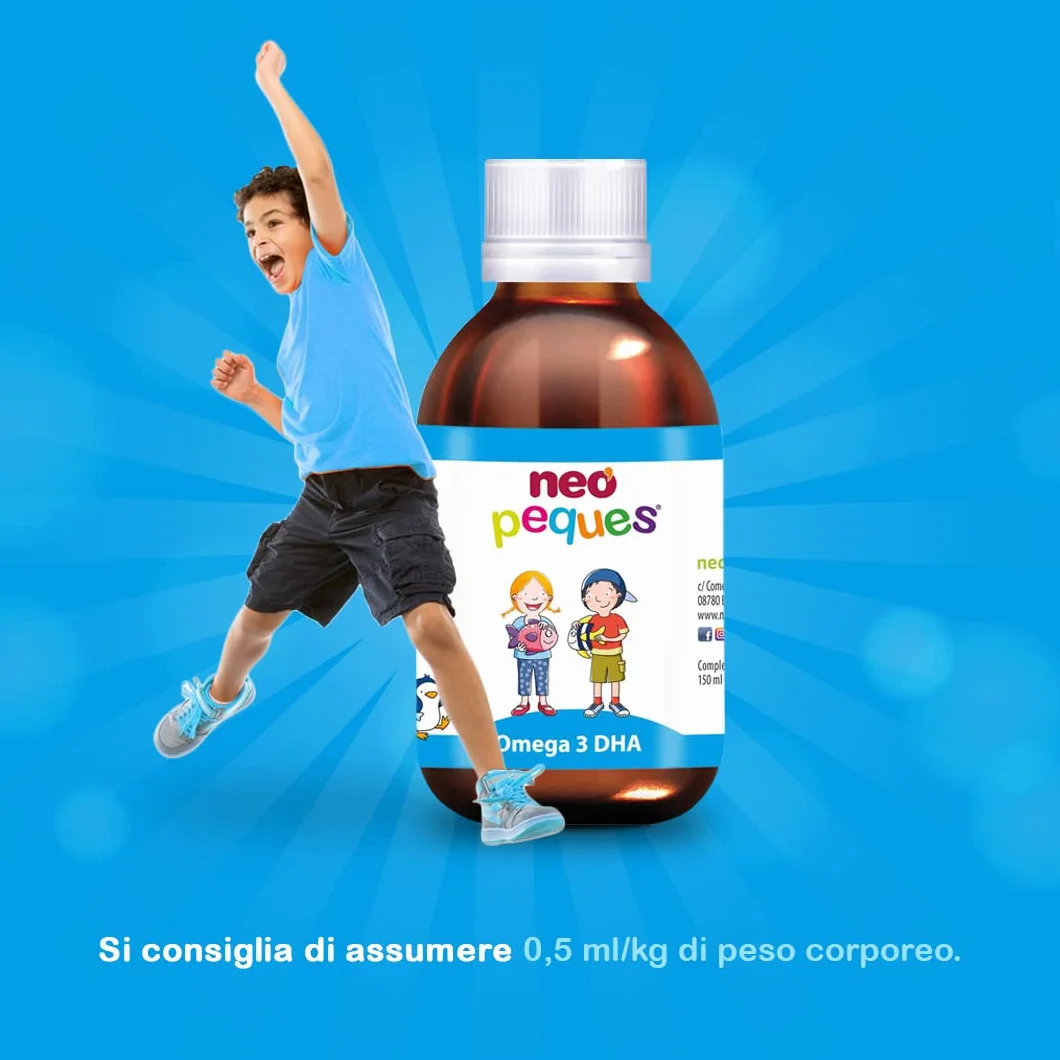 NEO PEQUES Sciroppo Omega 3 DHA 150 ml per bambini concentrazione gusto fragola