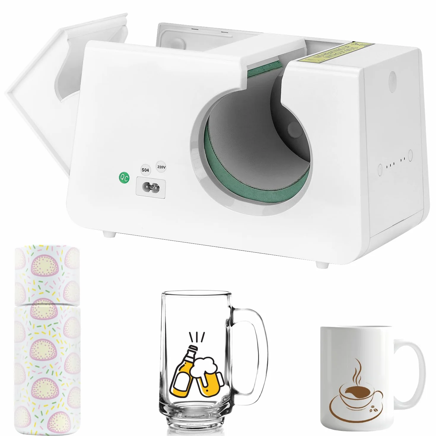 QWORK® Pressa per sublimazione per tazze da 350 ml - 3 impostazioni di temperatura 160/180/200℃ e 2 timer 200s/300s - Compatibile con inchiostro infusibile e fogli di trasferimento