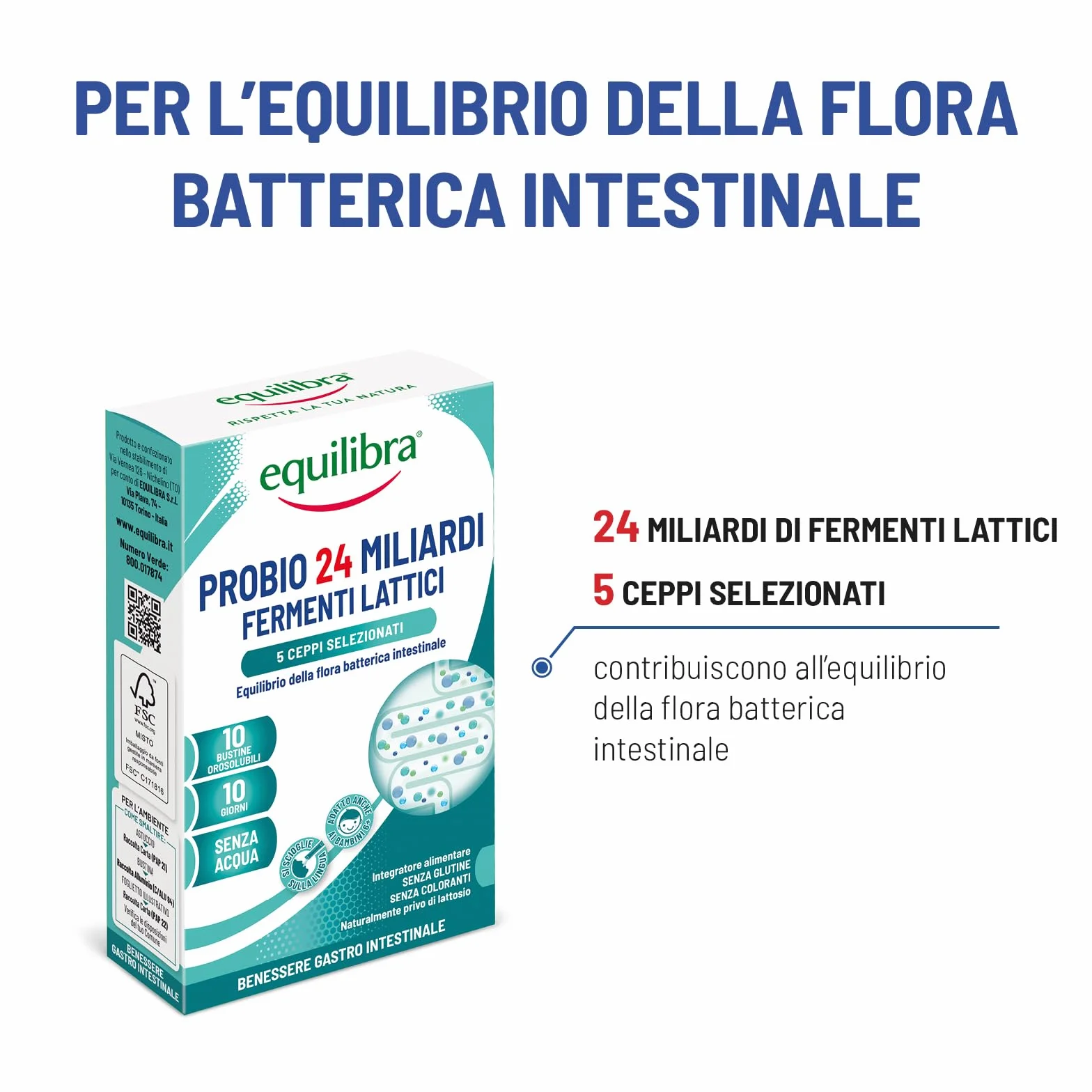 Equilibra Probio 24 Miliardi Integratore Fermenti Lattici Flora Intestinale 10 Bustine Orosolubili