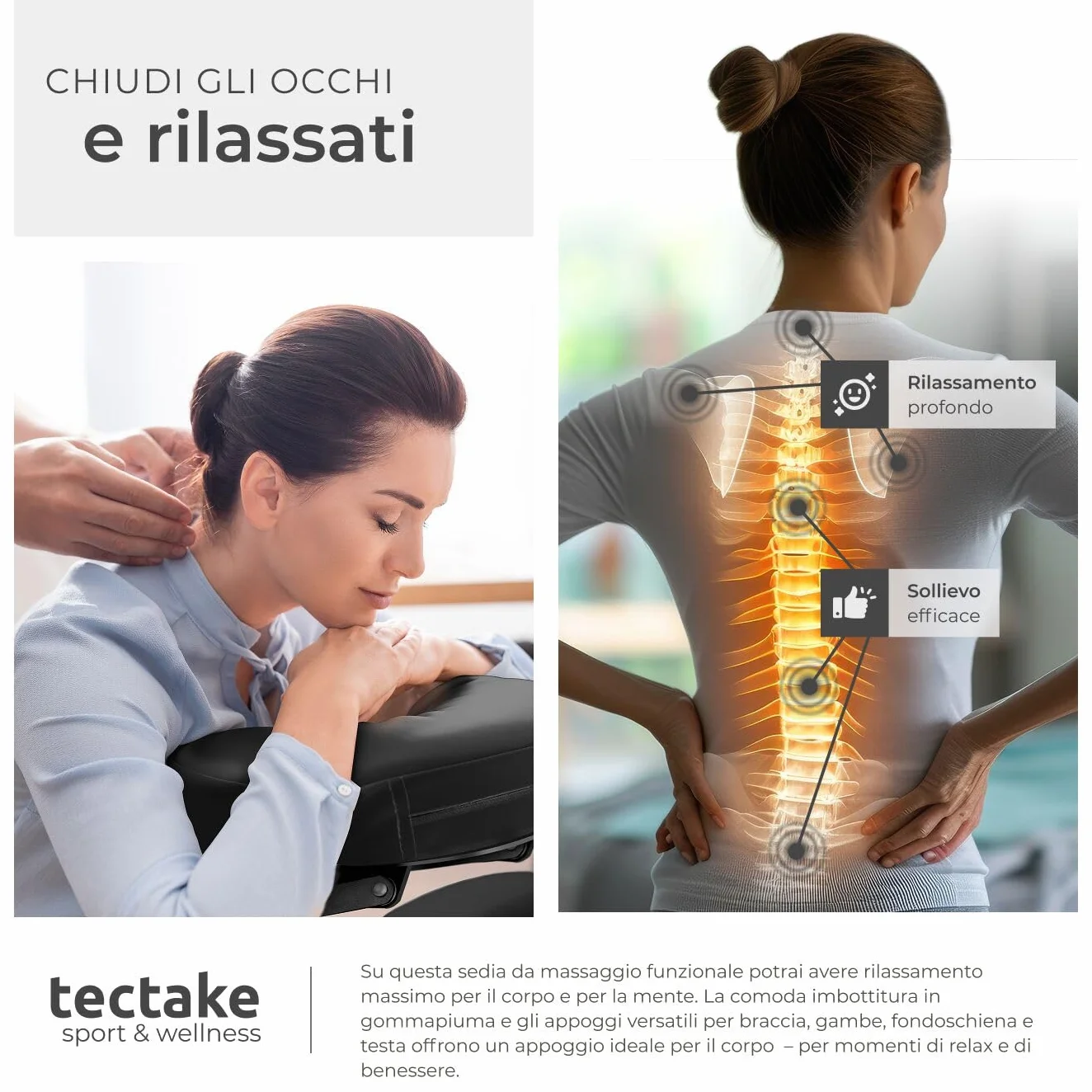 tectake Sedia da Massaggi Portatile, Poltrona Fisioterapia 80x50x105 cm - Nero