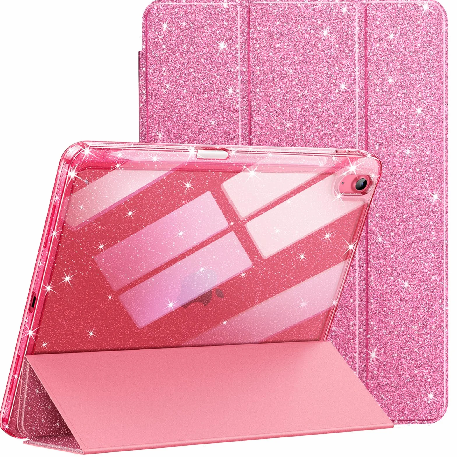 JETech Custodia Glitter per iPad (A16) 11a/10a Generazione (2025/2022) con Portapenne, Cover Sottile Scintillante, Guscio Posteriore Trasparente Lucido (Rosa)