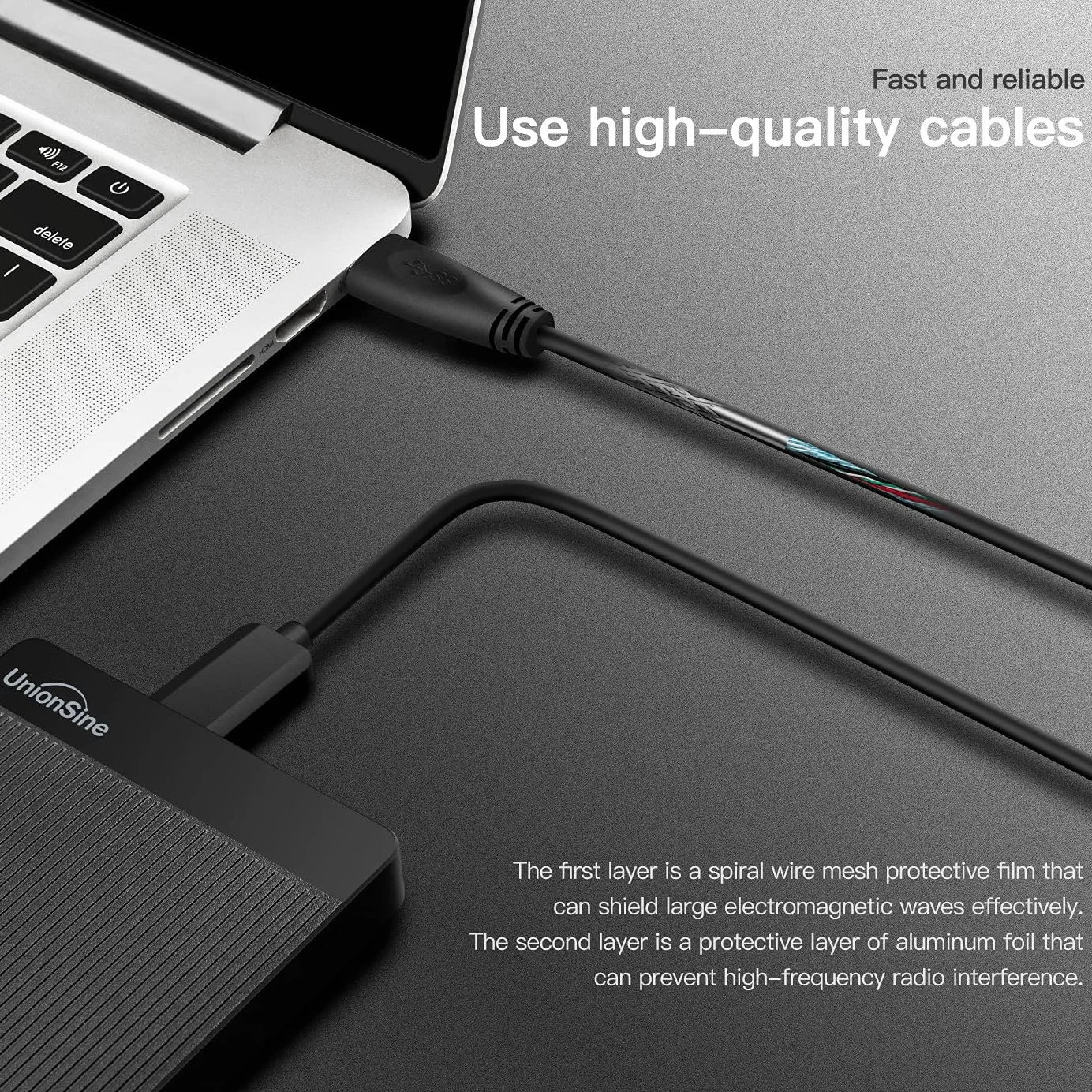 UnionSine Hard Disk Esterno 2,5" 500GB Ultra Slim Portatile USB3.0 SATA HDD Nero
