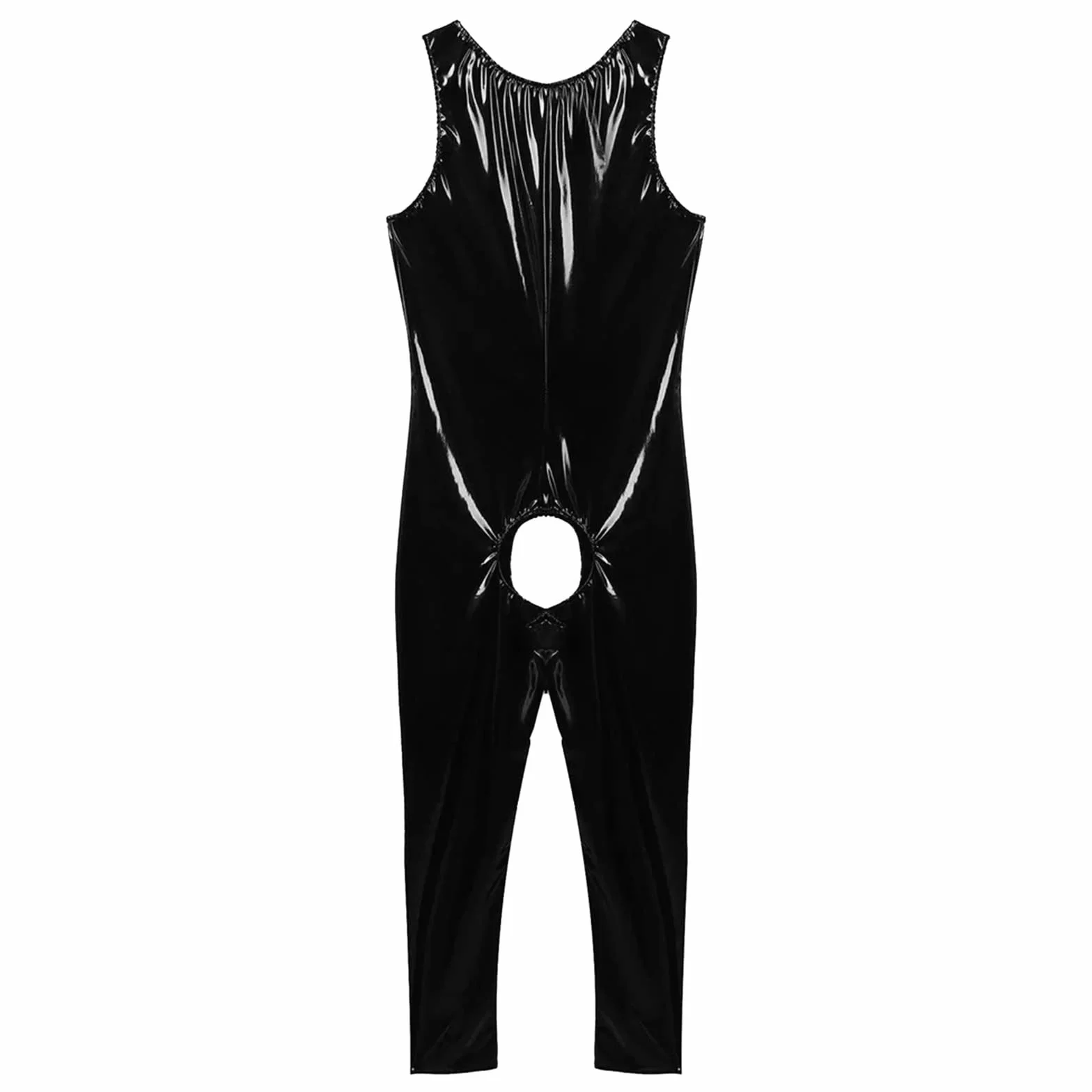 Lattice Catsuit Uomo Tuta Stile Bagnato Slim Fit Pelle Laccata Sexy Clubwear