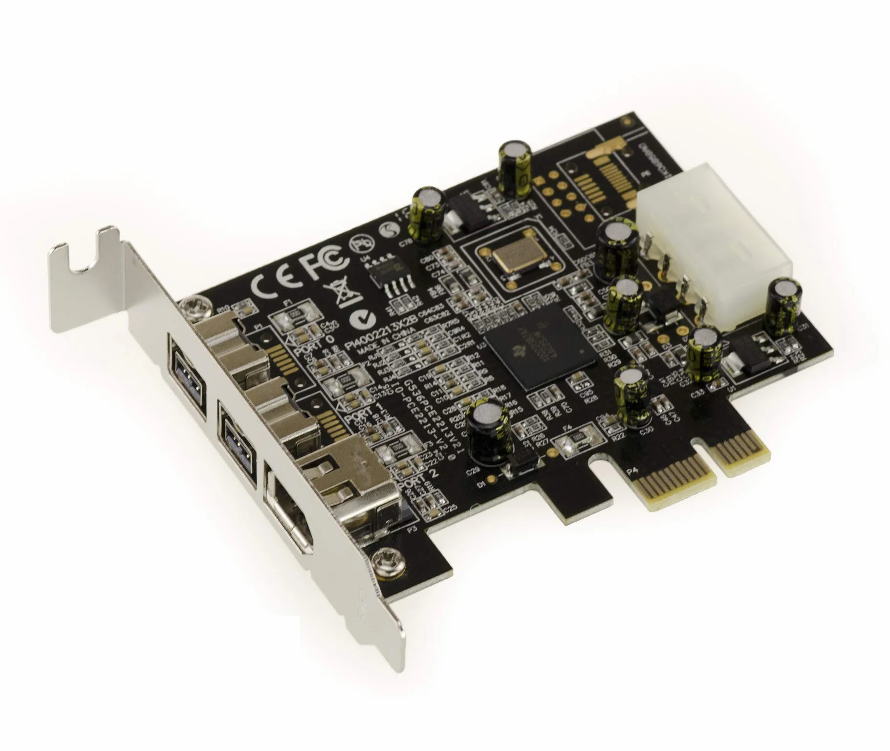 KALEA-INFORMATIQUE Scheda controller PCI Express IEEE1394A e IEEE1394B Firewire 800 e 400 a basso profilo (PCIe x1) - 2+1 uscite con chipset TI XIO2213BZAY