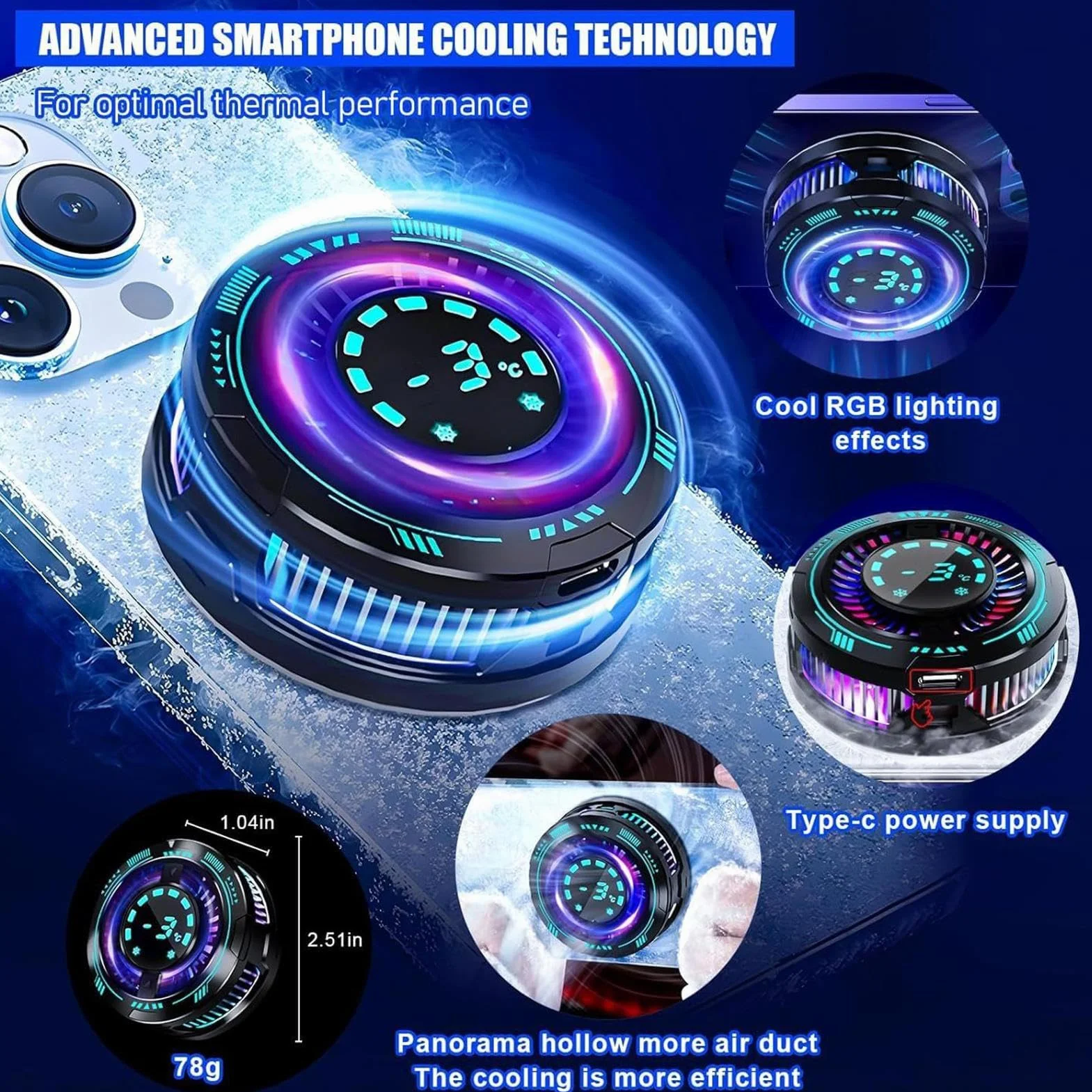 Refrigeratore per telefono - Ventola di raffreddamento a semiconduttore per telefono cellulare | Radiatore magnetico da gioco | Display digitale LED, basso rumore, nessun appannamento, accessorio