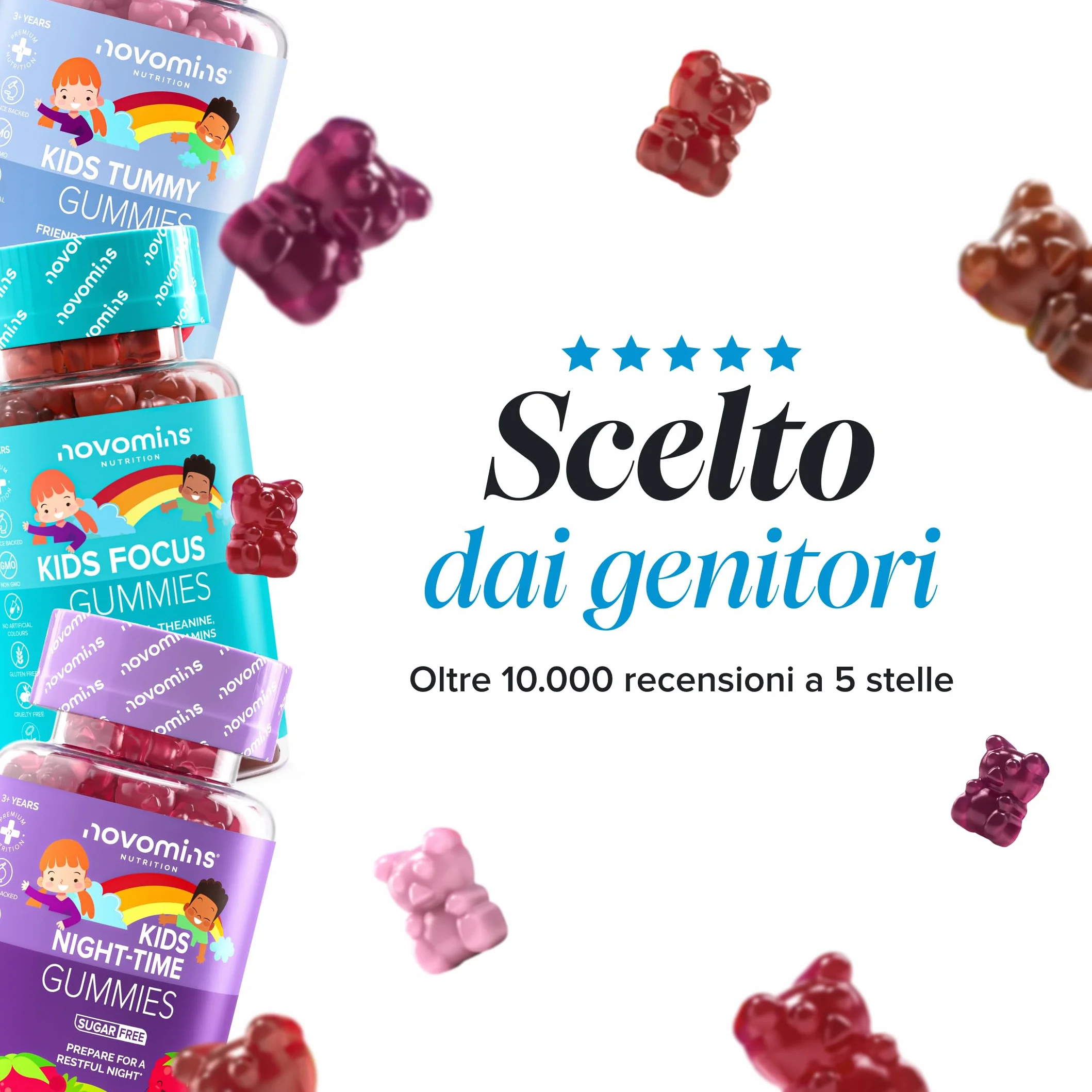 Novomins Omega 3 6 9 Vegan Gommose per Bambini con ALA Olio di Perilla 50mg Vitamine D ed E 30 Gusto Arancia