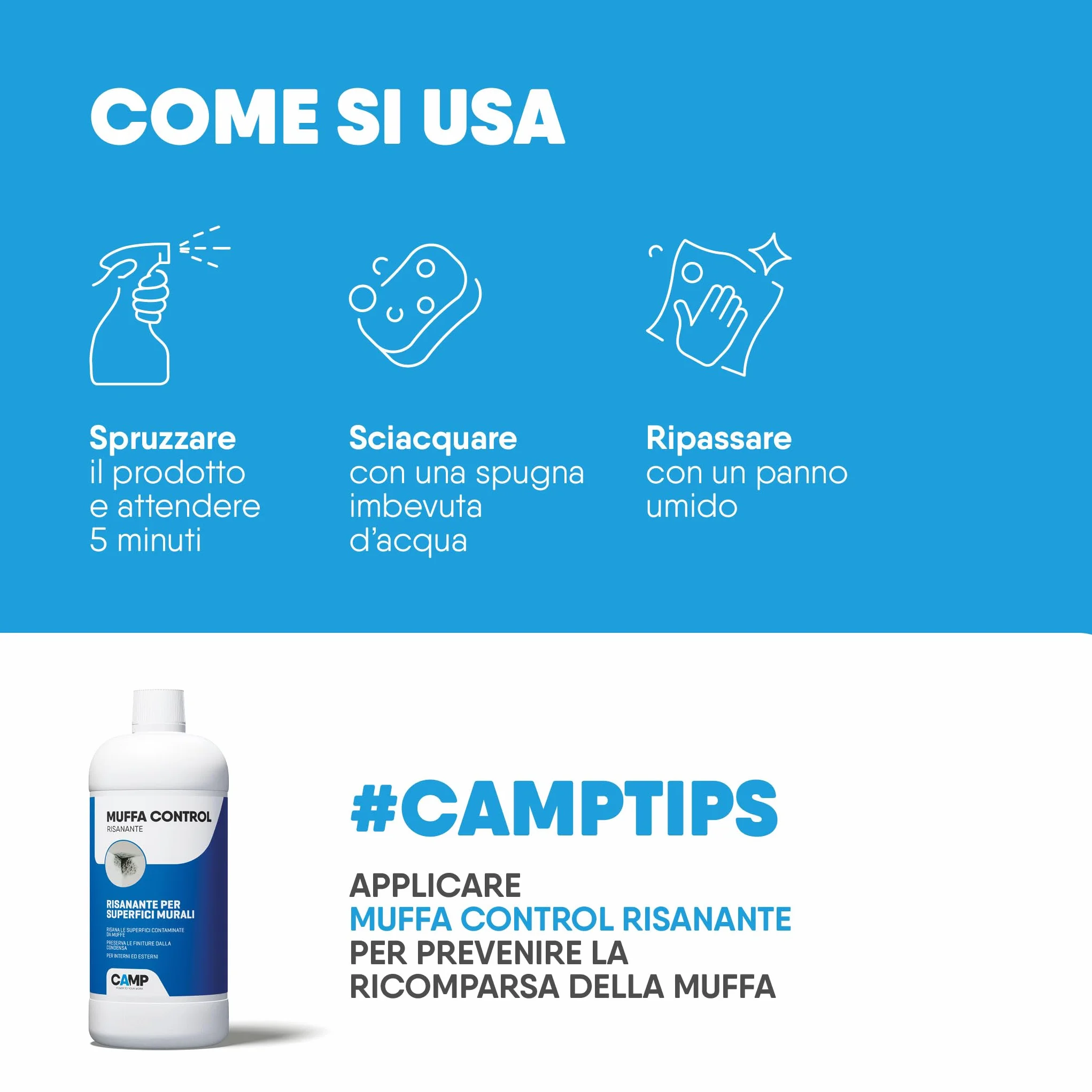 CAMP Rimuovi Muffa Antimuffa 5 L Spray per Muri Interni ed Esterni