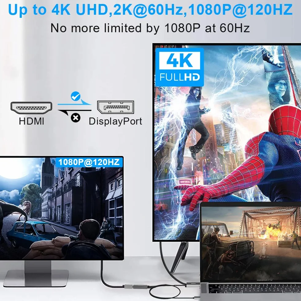 AXFEE Cavo HDMI a DisplayPort, 1.8 M Sorgente HDMI a Monitor DisplayPort Maschio, Compatibile con PC Scheda Grafica Laptop PS5 Xbox One(360), Supporta 4K@60Hz 2K@144Hz 1080P@165Hz