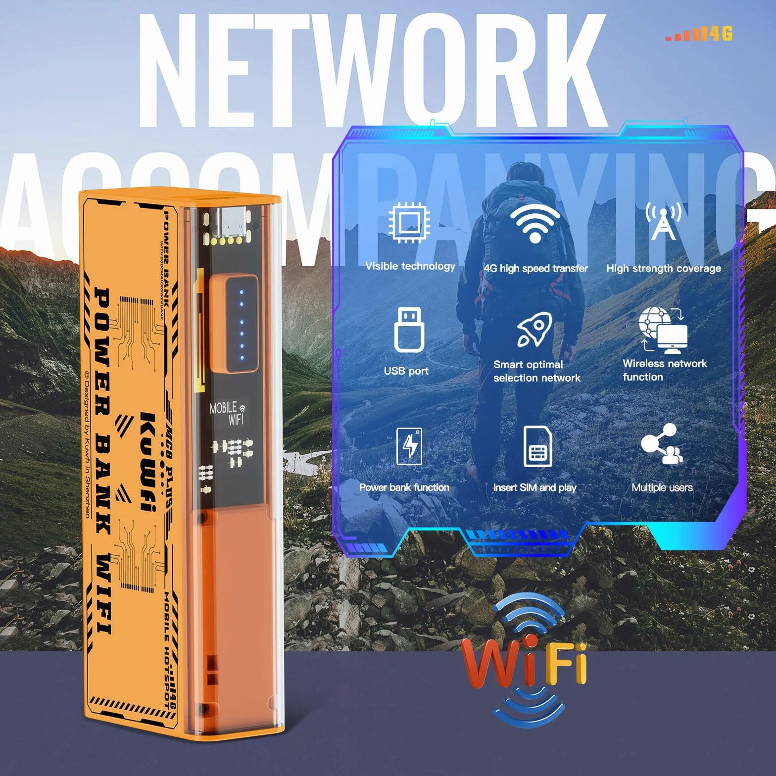 KuWFi Hotspot WiFi Portatile 4G, Router Mobile 150Mbps con Power Bank da 8000mAh per Ricaricare il Telefono, Alimentazione di Emergenza, Supporta fino a 10 Utenti – Per Viaggi, Casa, Ufficio