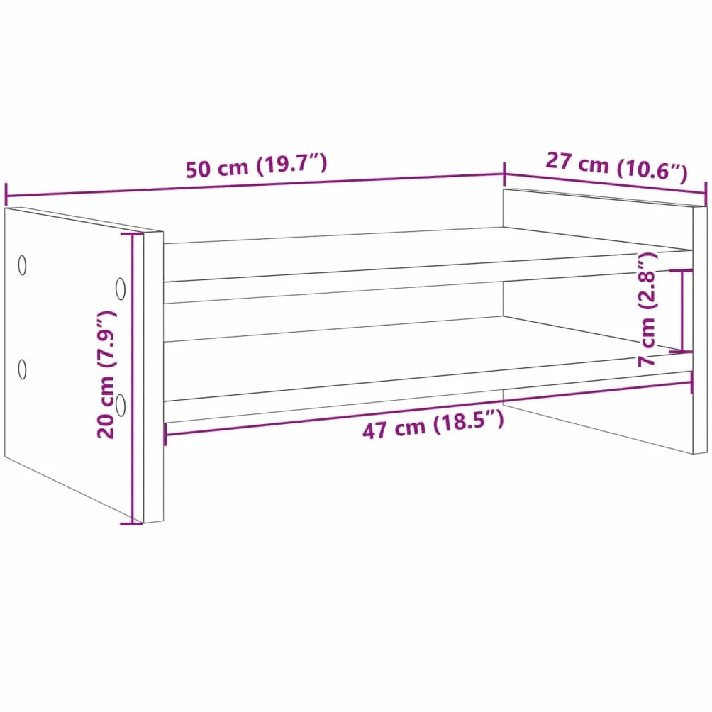 Supporto per monitor in legno grigio cemento, 50 x 27 x 20 cm, per scrivania per computer, scrivania, supporto per laptop, monitor con 2 ripiani, per ufficio e home office