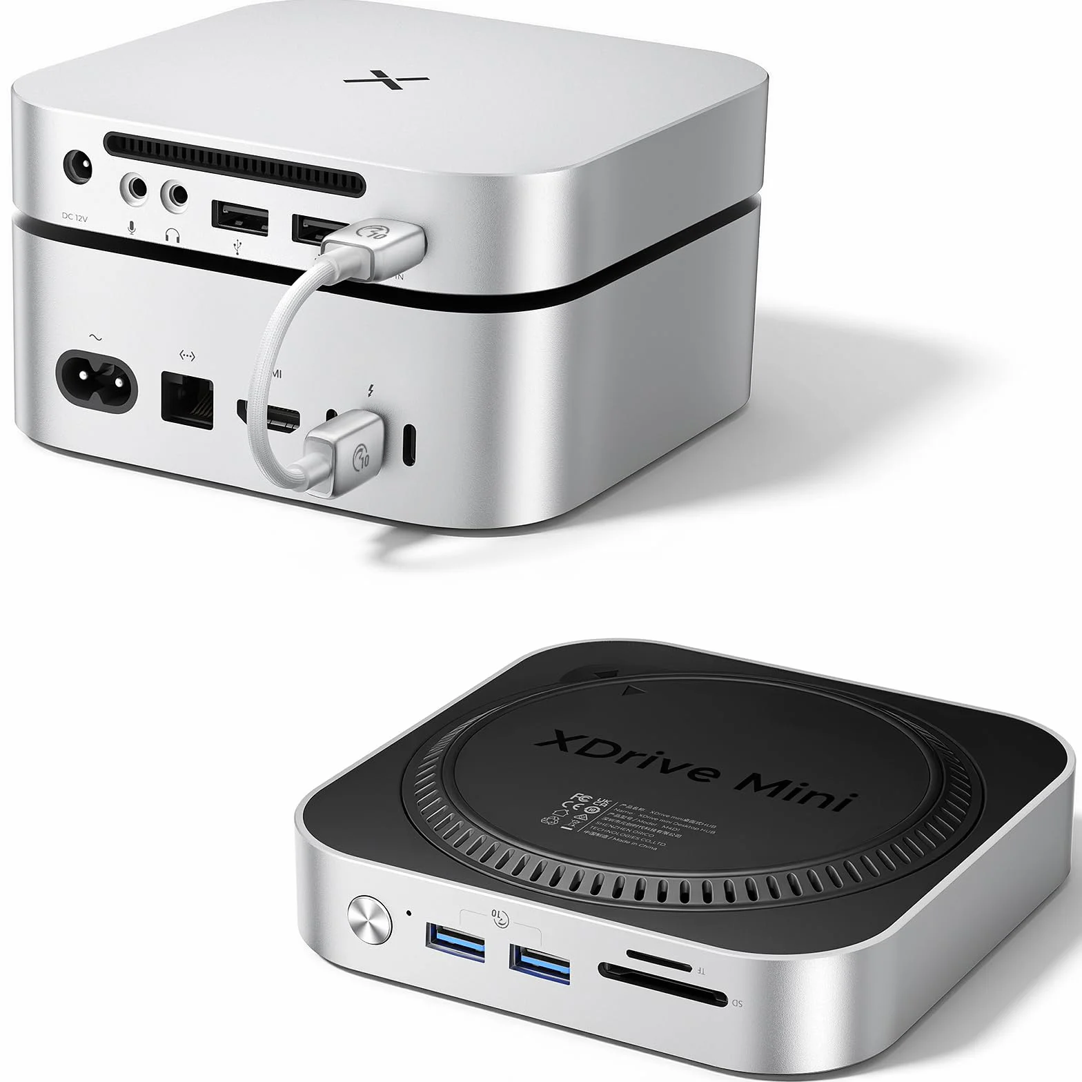 iDsonix Dock Mac mini M4 con alloggiamento SSD M.2 NVMe/SATA, 2 x USB-A 10 Gbps, 2 x USB-A 5 Gbps, slot per schede TF/SD, connettore audio da 3,5 mm, docking station per Mac mini M4/M4 Pro - M4D1